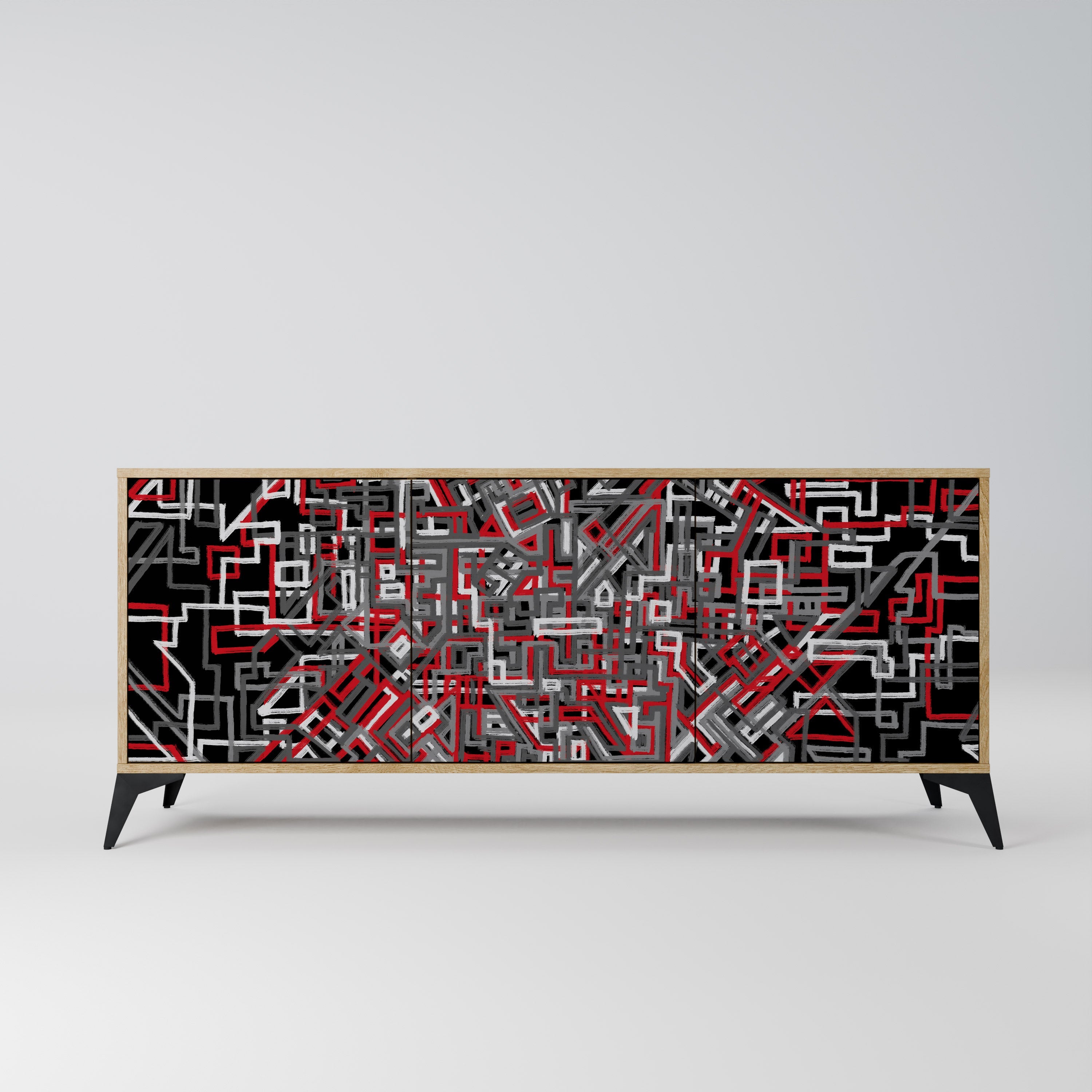 BROKEN LINES 3-Door Sideboard in Oak Effect