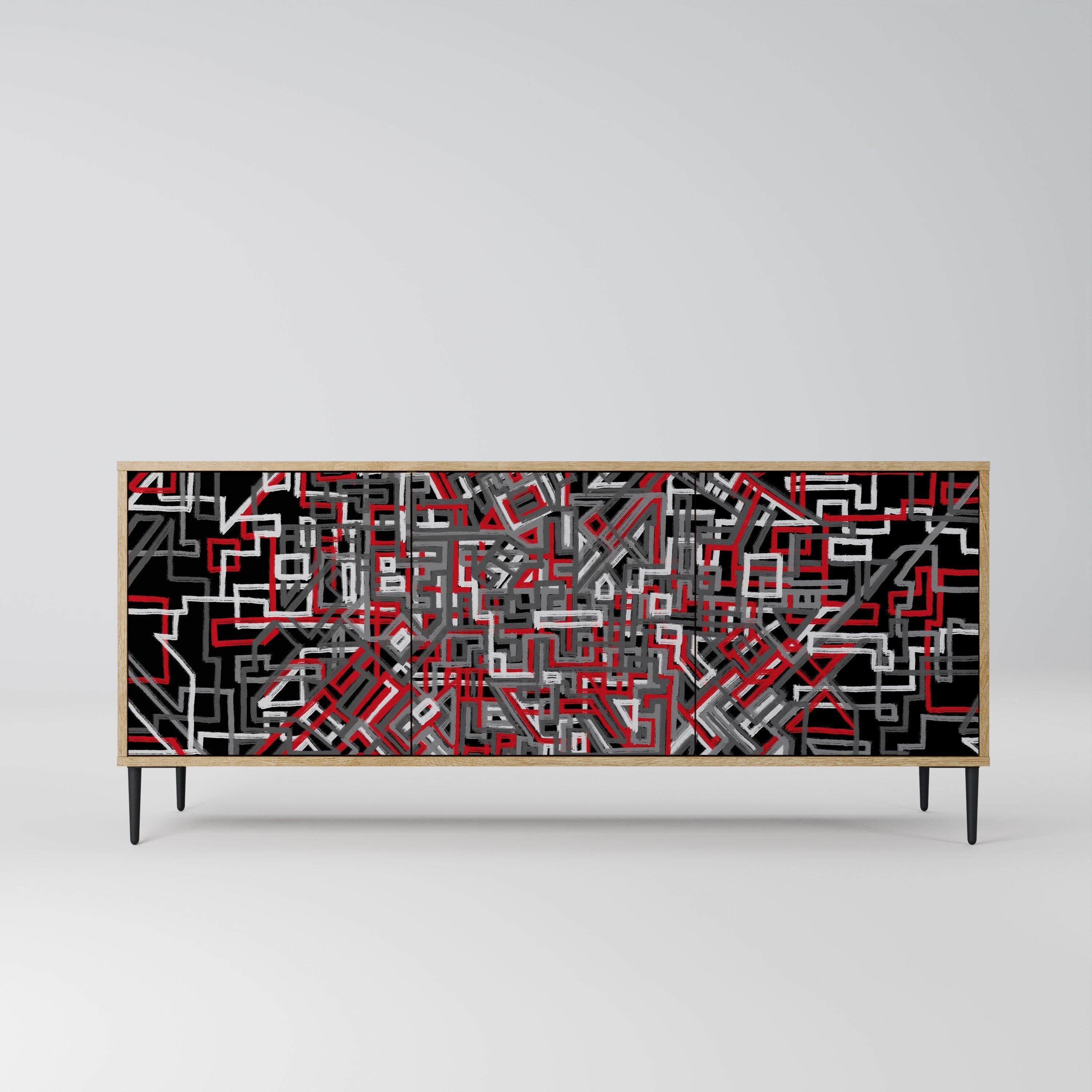 BROKEN LINES 3-Door Sideboard in Oak Effect