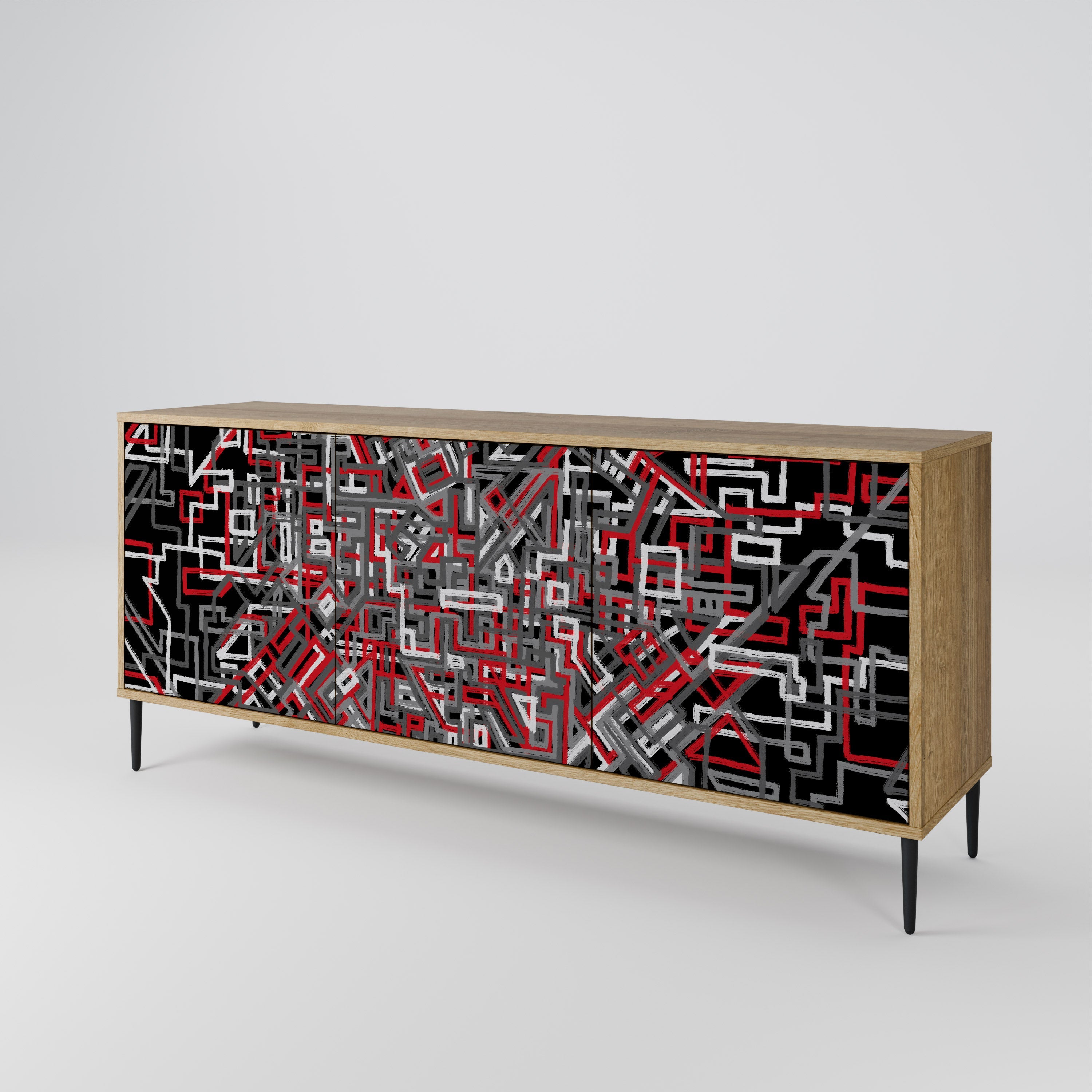 BROKEN LINES 3-Door Sideboard in Oak Effect