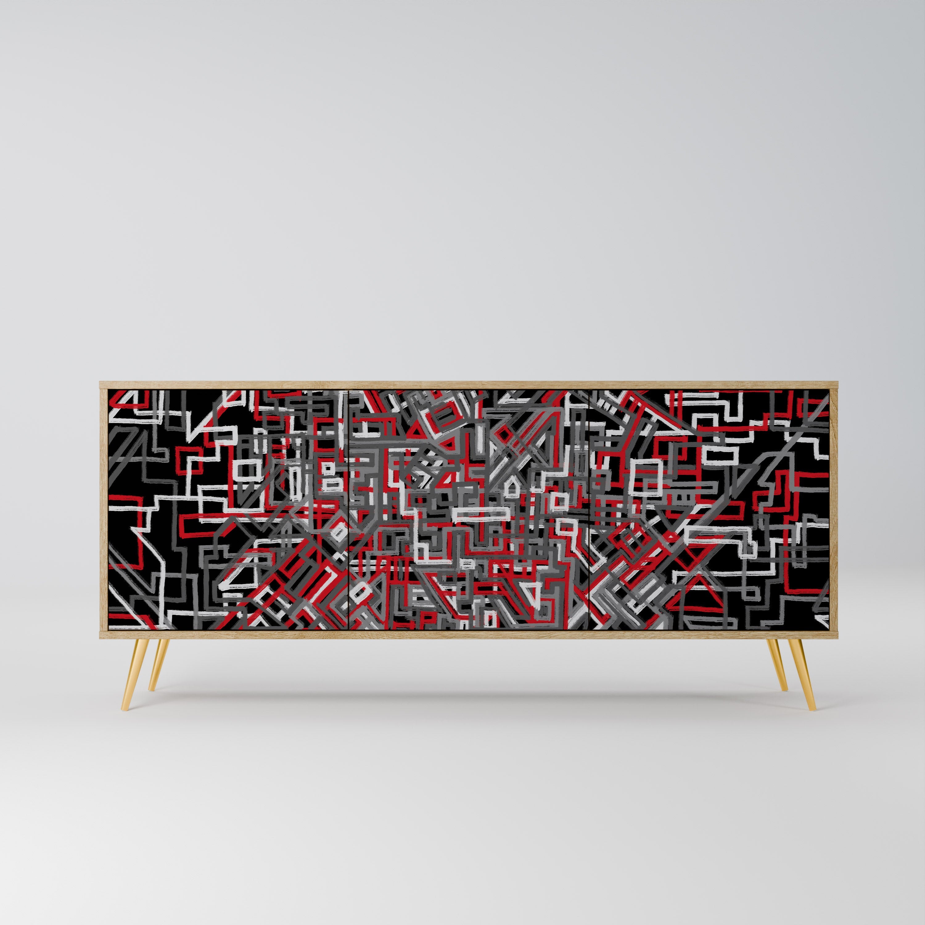 BROKEN LINES 3-Door Sideboard in Oak Effect