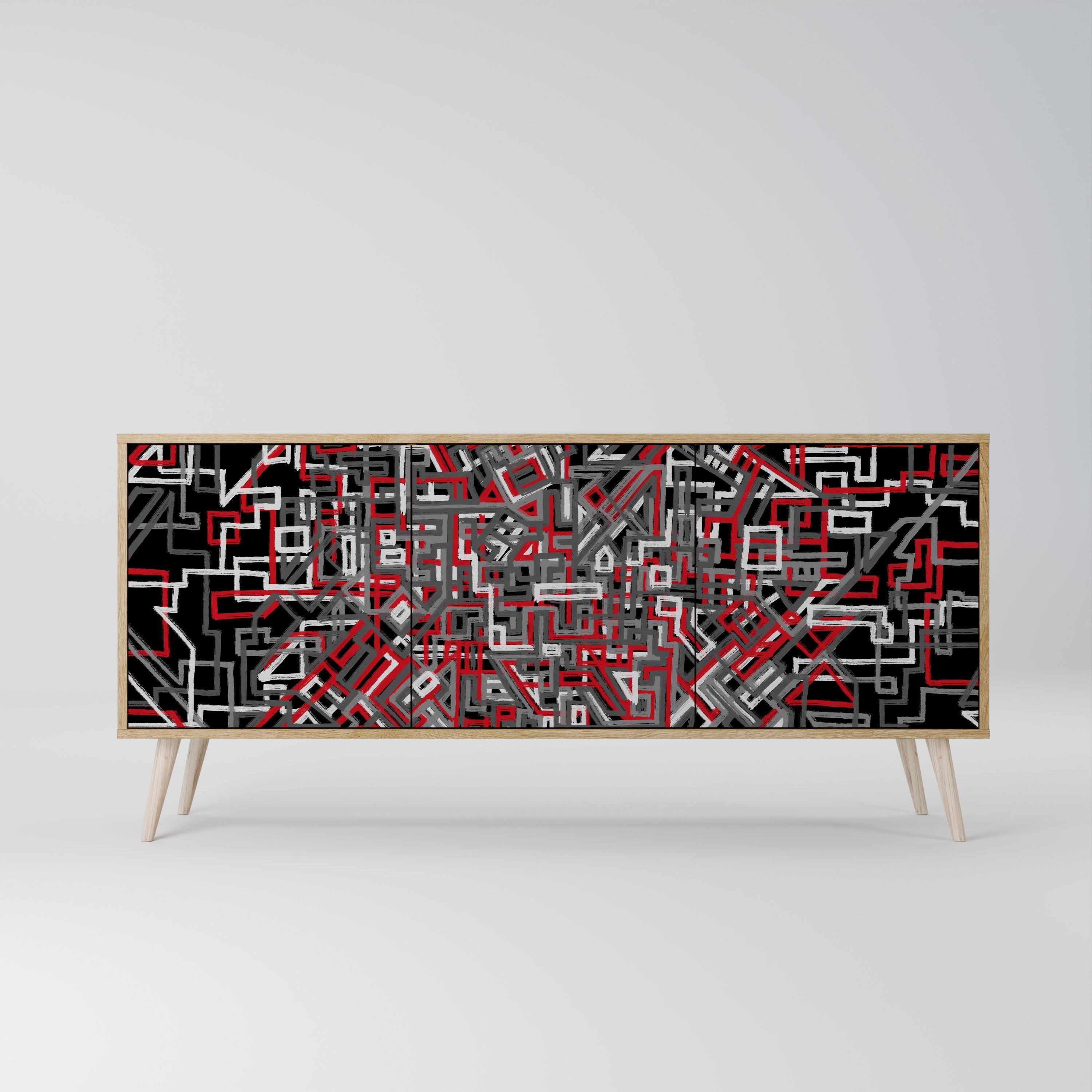 BROKEN LINES 3-Door Sideboard in Oak Effect