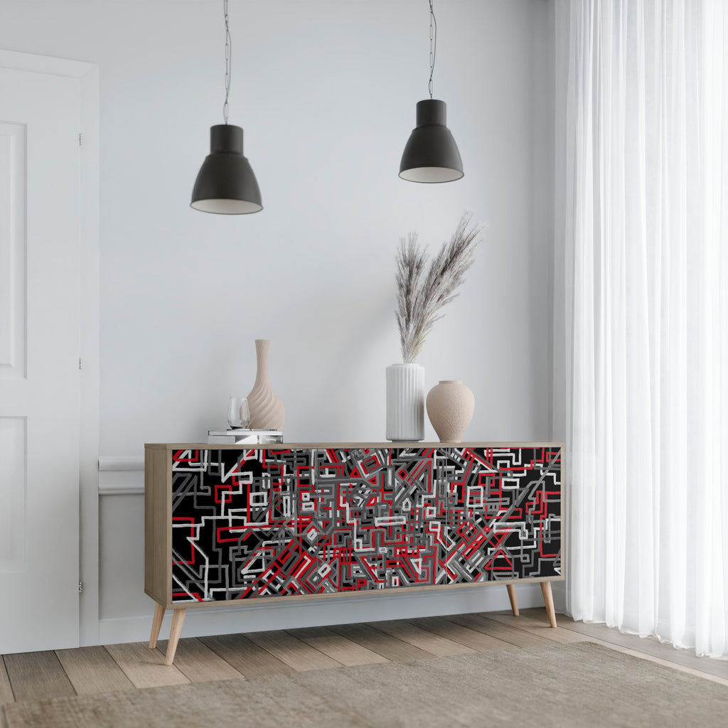 BROKEN LINES 3-Door Sideboard in Oak Effect