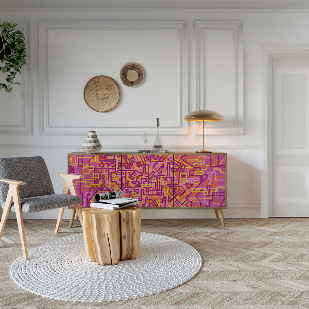 LOVELY MEMORIES Aparador de 3 Portas em Efeito Carvalho