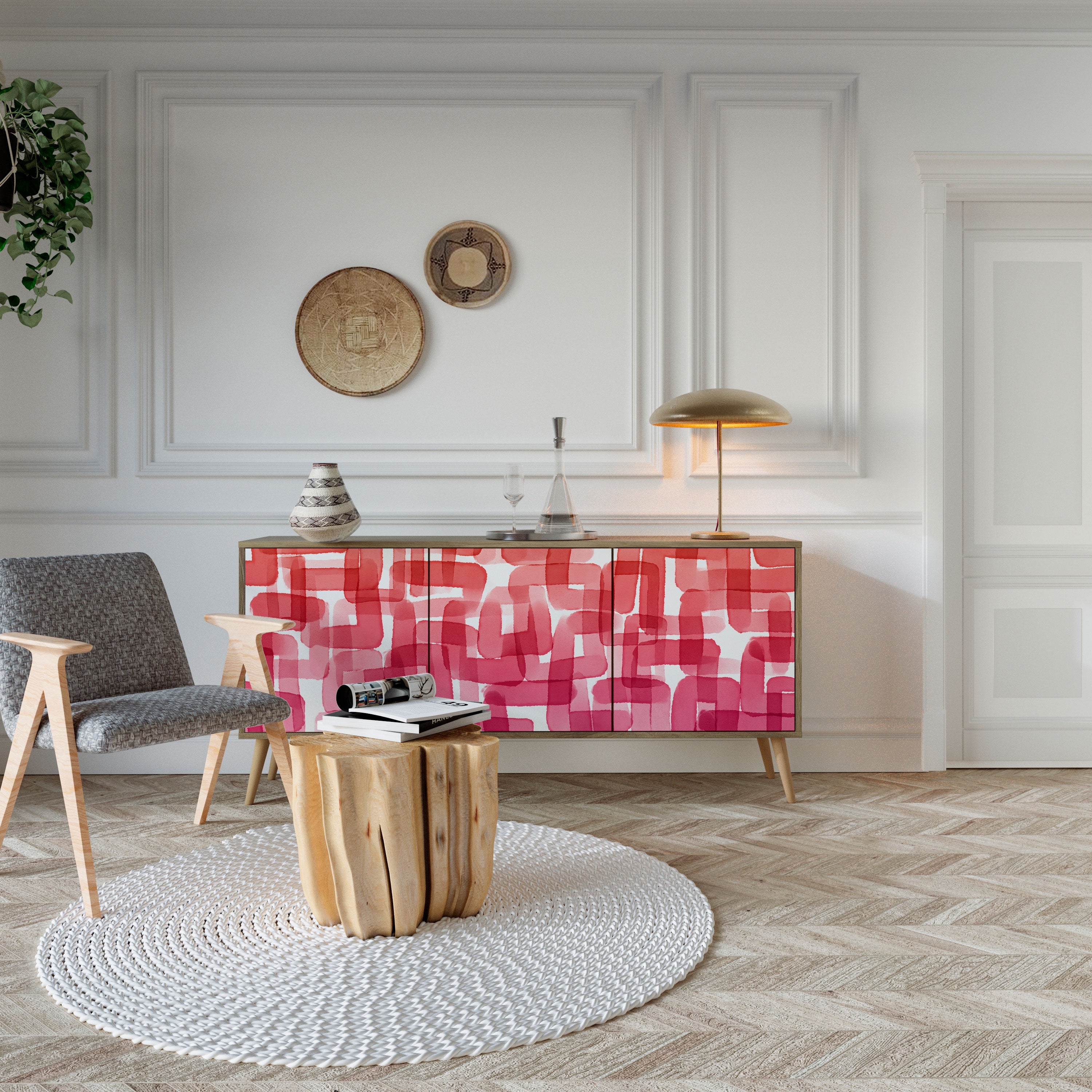 KALEIDOSCOPIC CUBISM 3-Door Sideboard in Oak Effect