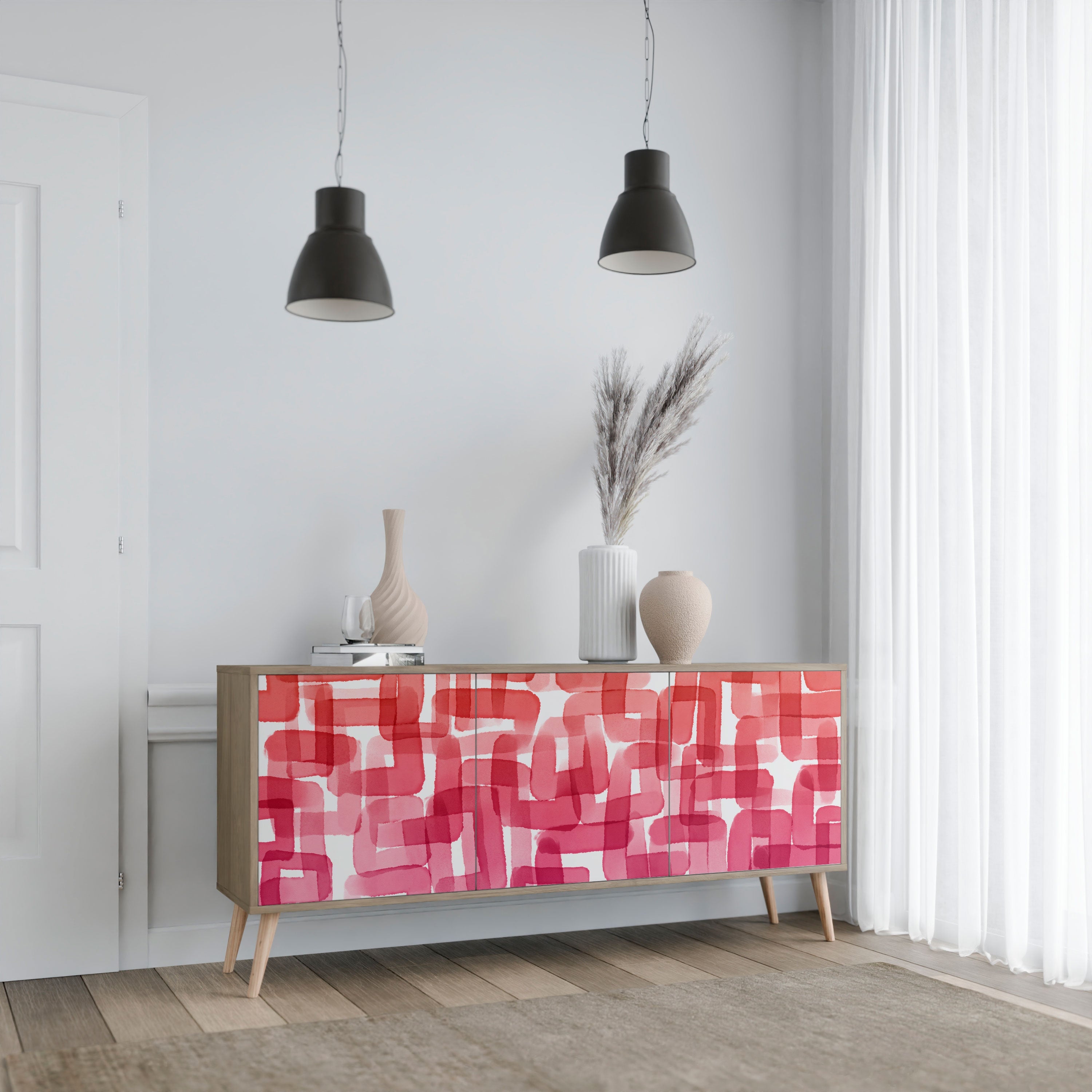 KALEIDOSCOPIC CUBISM 3-Door Sideboard in Oak Effect