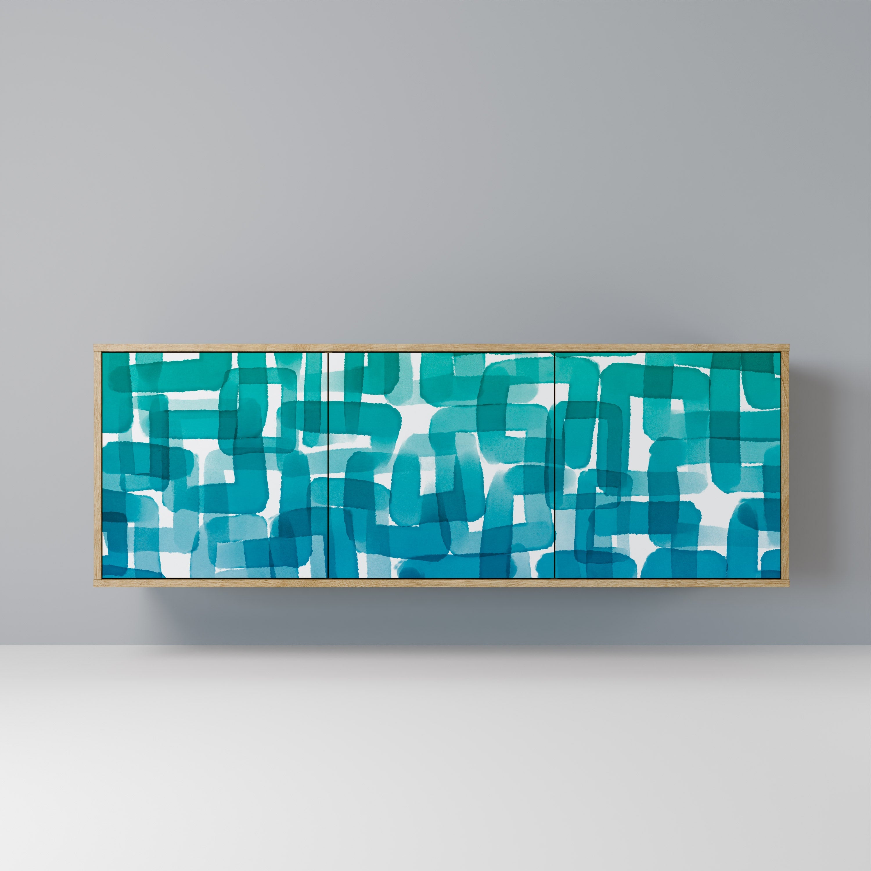 TURQUOISE RECTANGLES 3-Door Sideboard in Oak Effect