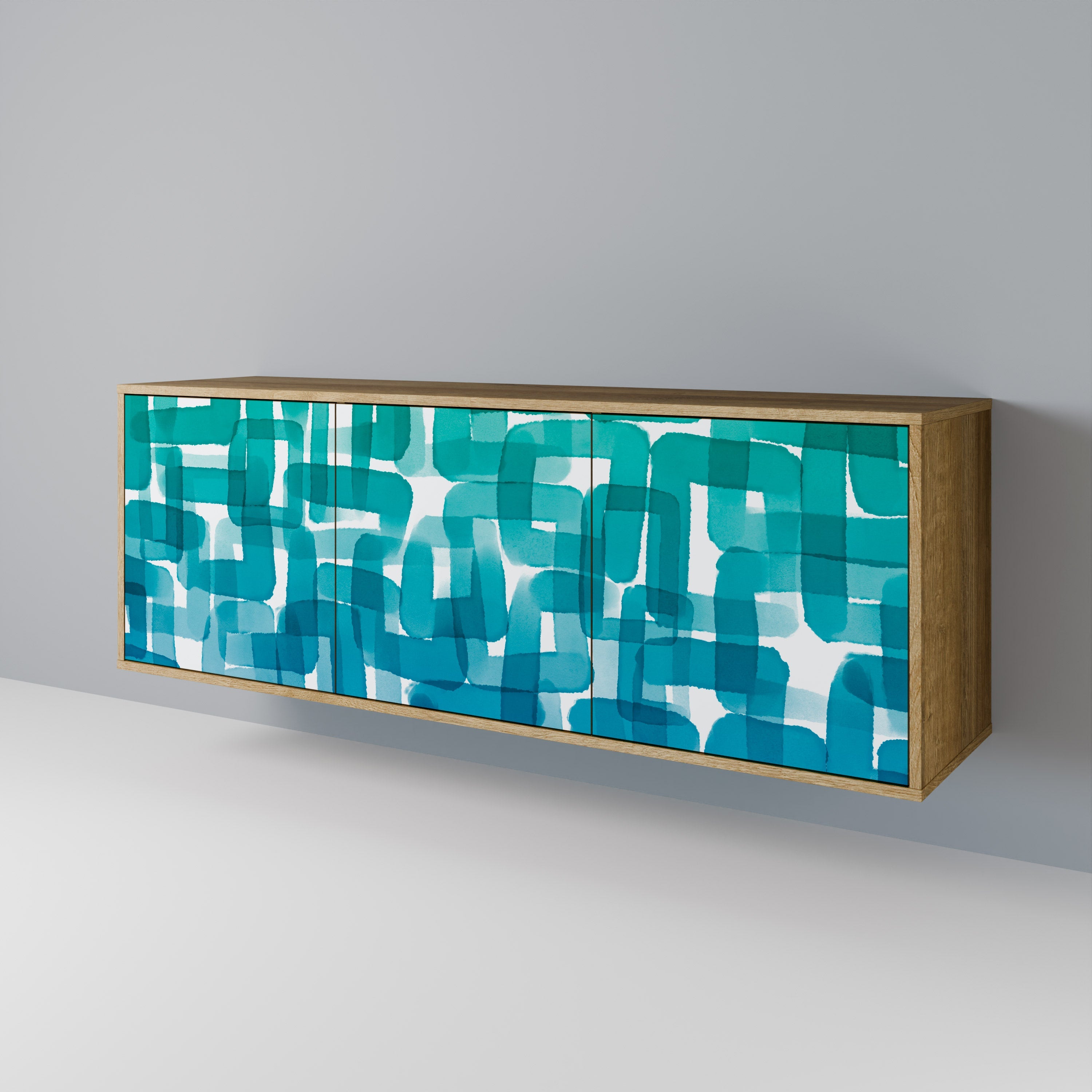 TURQUOISE RECTANGLES 3-Door Sideboard in Oak Effect