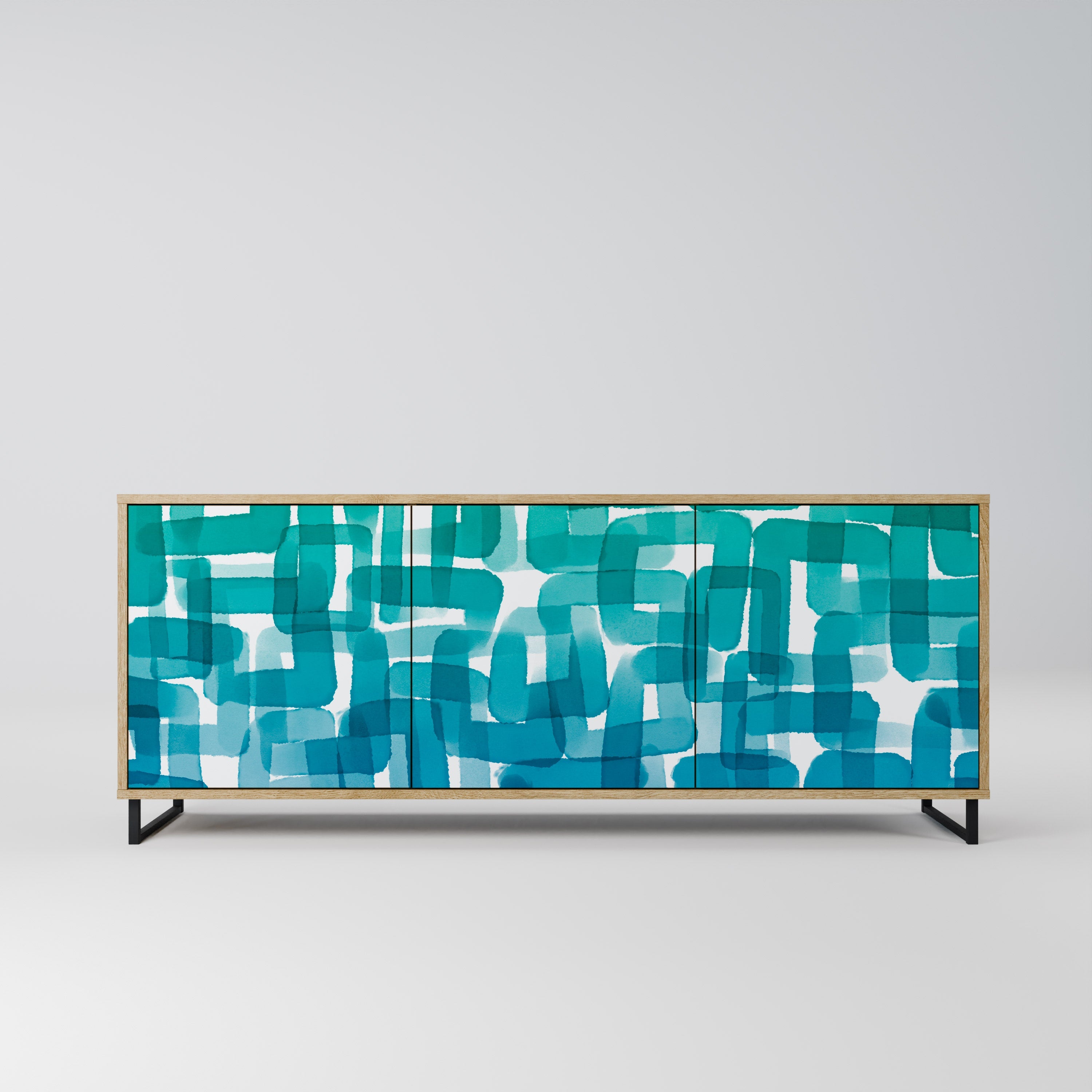 TURQUOISE RECTANGLES 3-Door Sideboard in Oak Effect