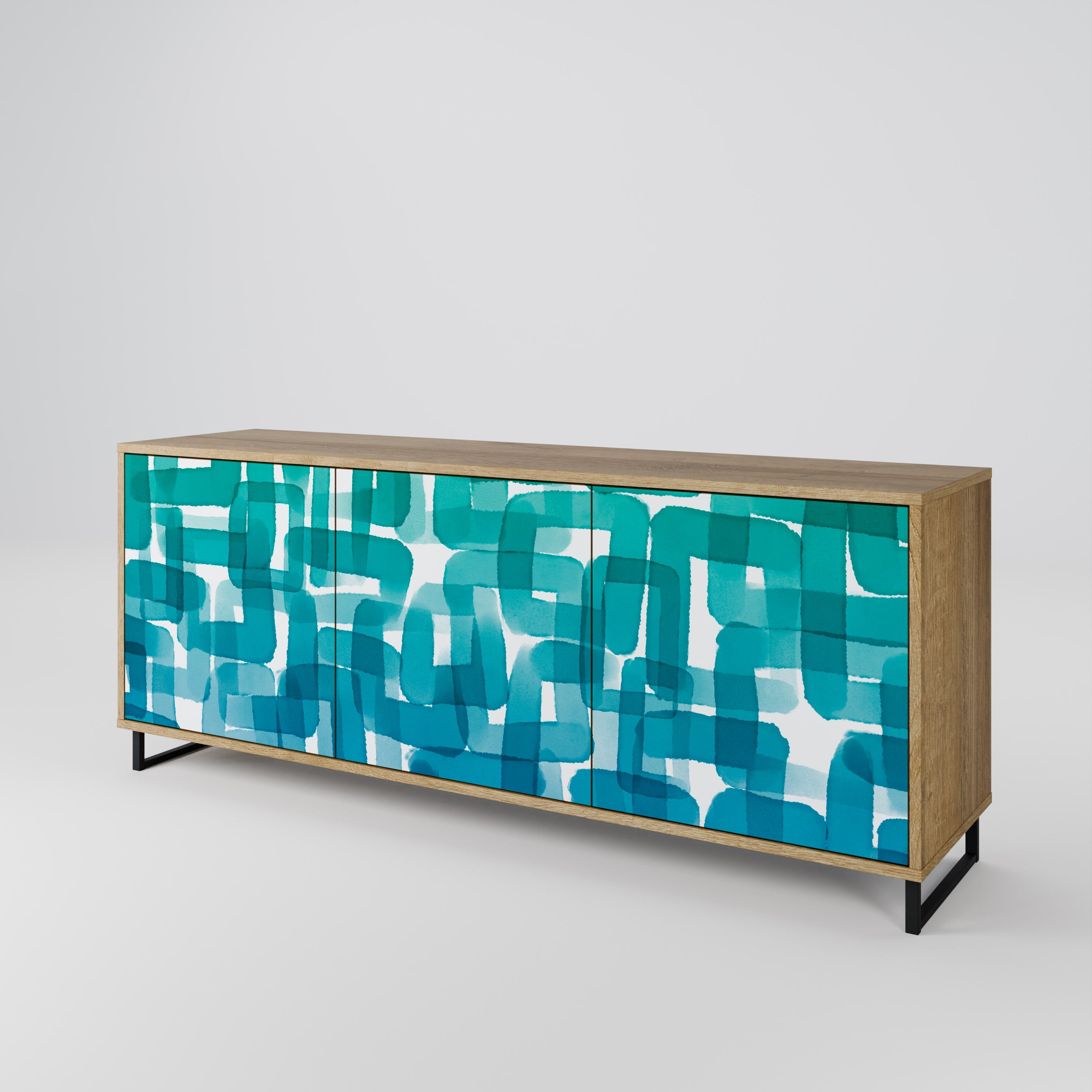 TURQUOISE RECTANGLES 3-Door Sideboard in Oak Effect