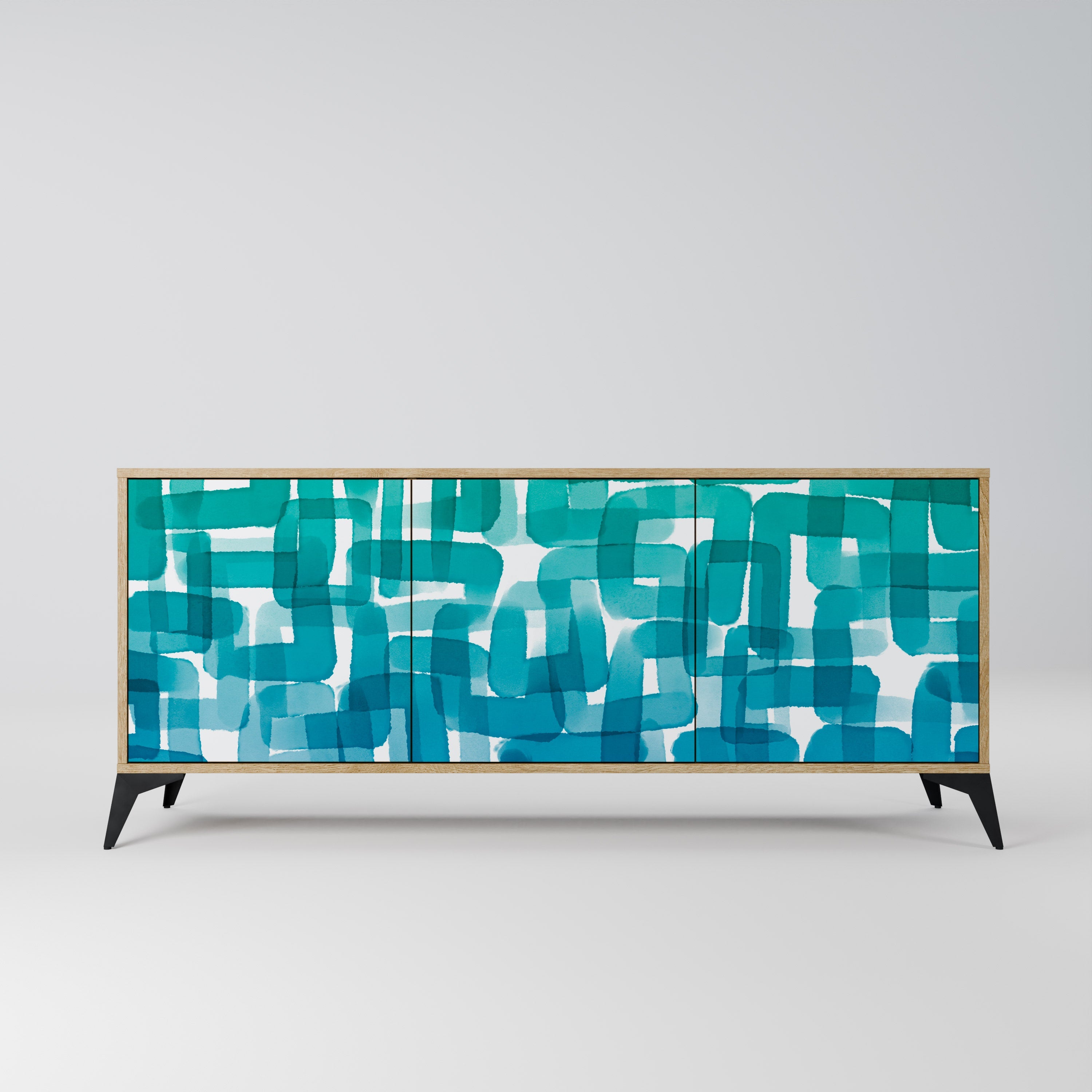 TURQUOISE RECTANGLES 3-Door Sideboard in Oak Effect
