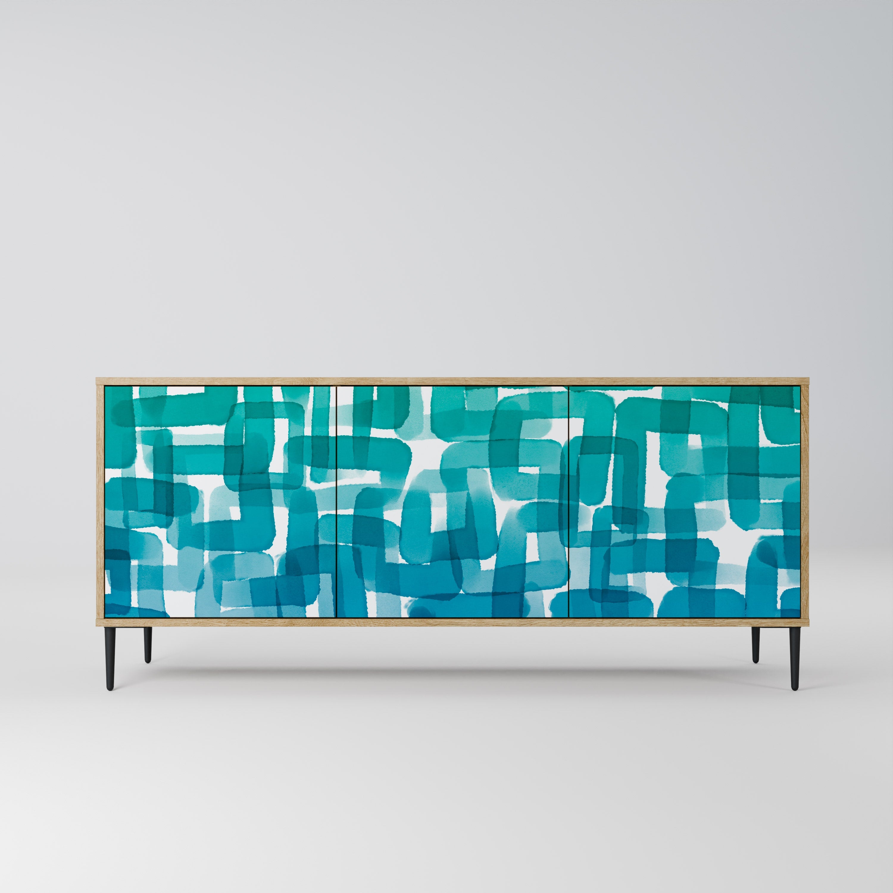 TURQUOISE RECTANGLES 3-Door Sideboard in Oak Effect