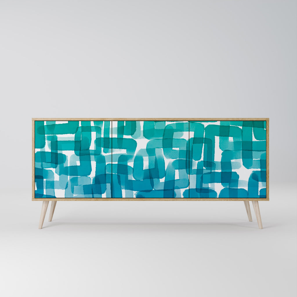 TURQUOISE RECTANGLES 3-Door Sideboard in Oak Effect