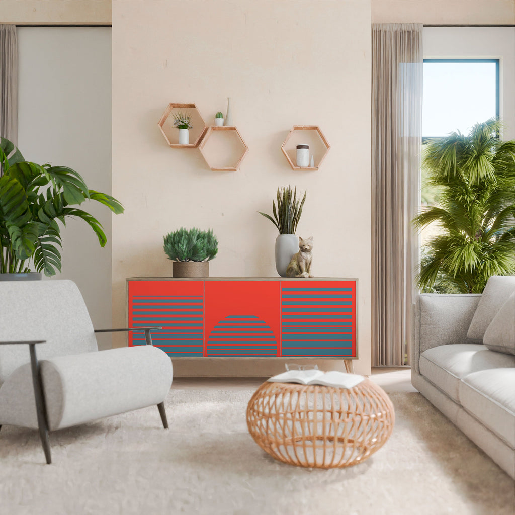 RISING GEOMETRY STARS Aparador de 3 Portas em Efeito Carvalho