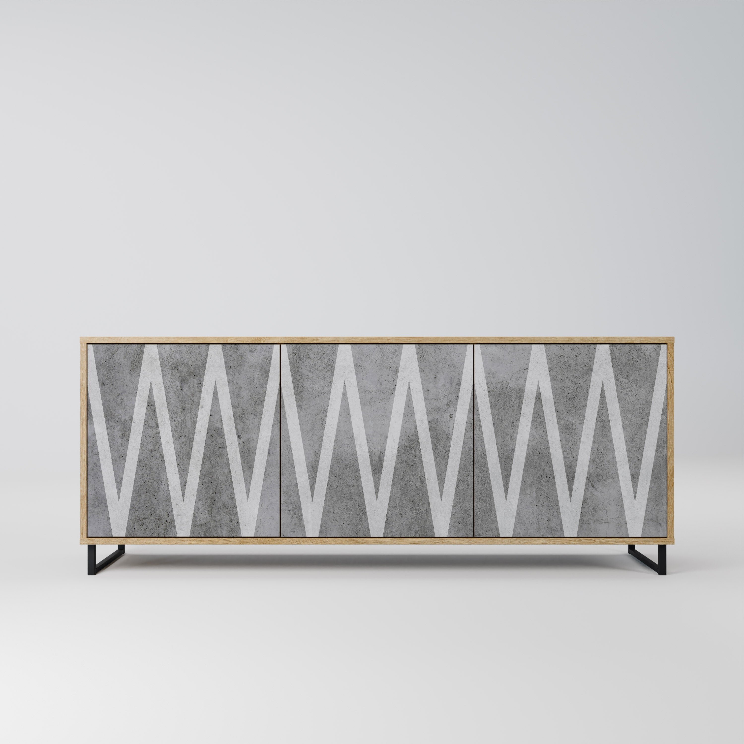 SOLID ZIG ZAG 3-Door Sideboard in Oak Effect