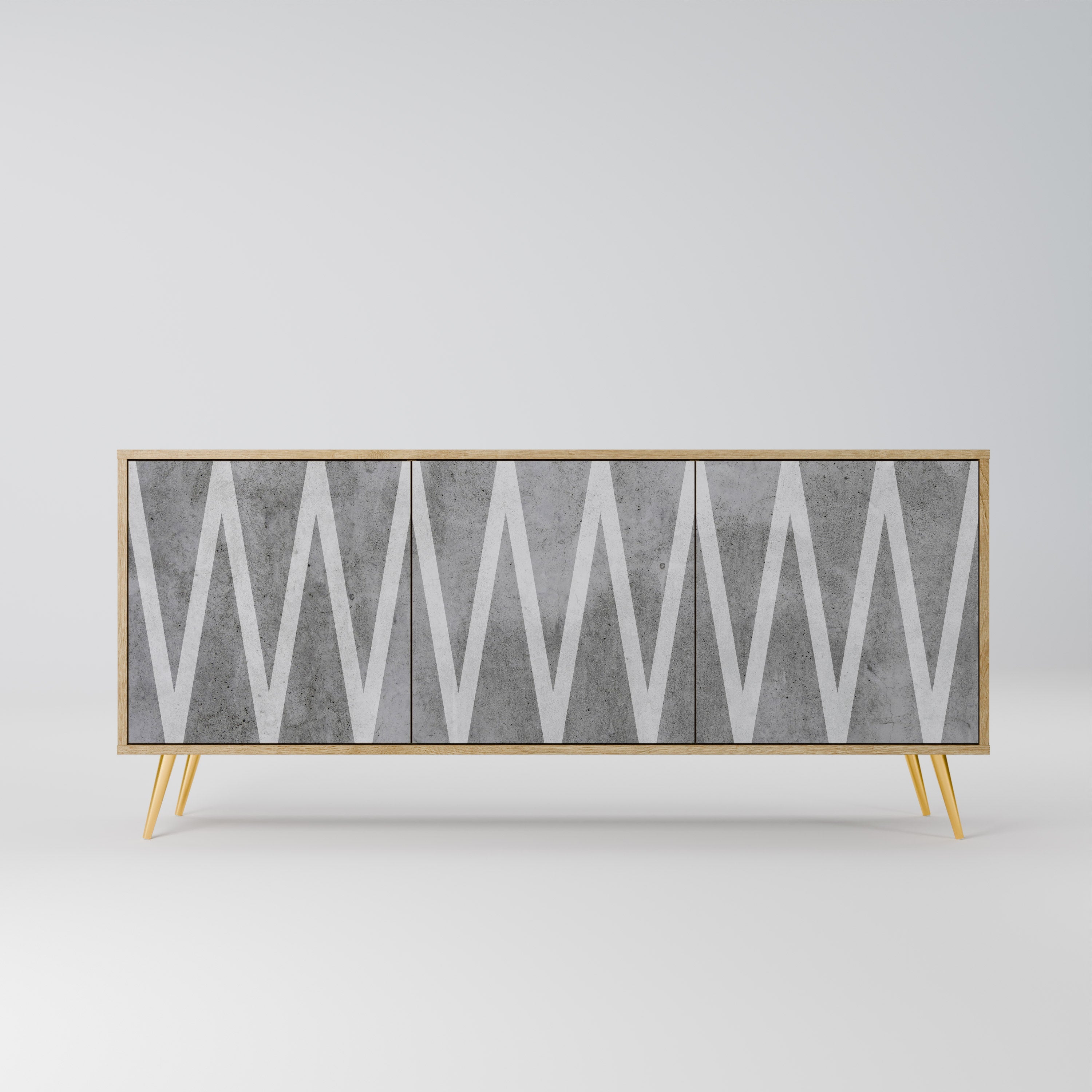 SOLID ZIG ZAG 3-Door Sideboard in Oak Effect