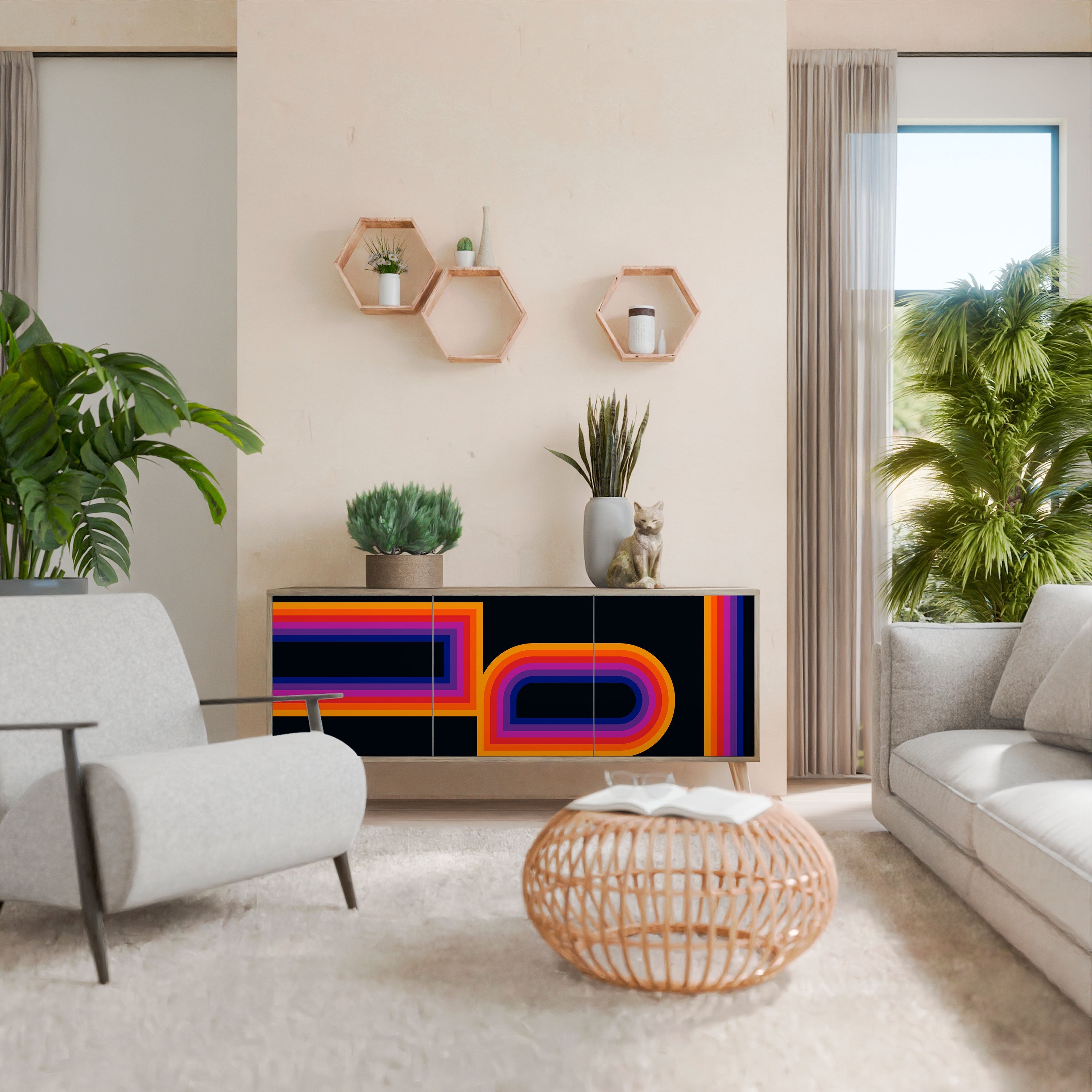 BLINDED BY THE LIGHTS 3-Door Sideboard in Oak Effect