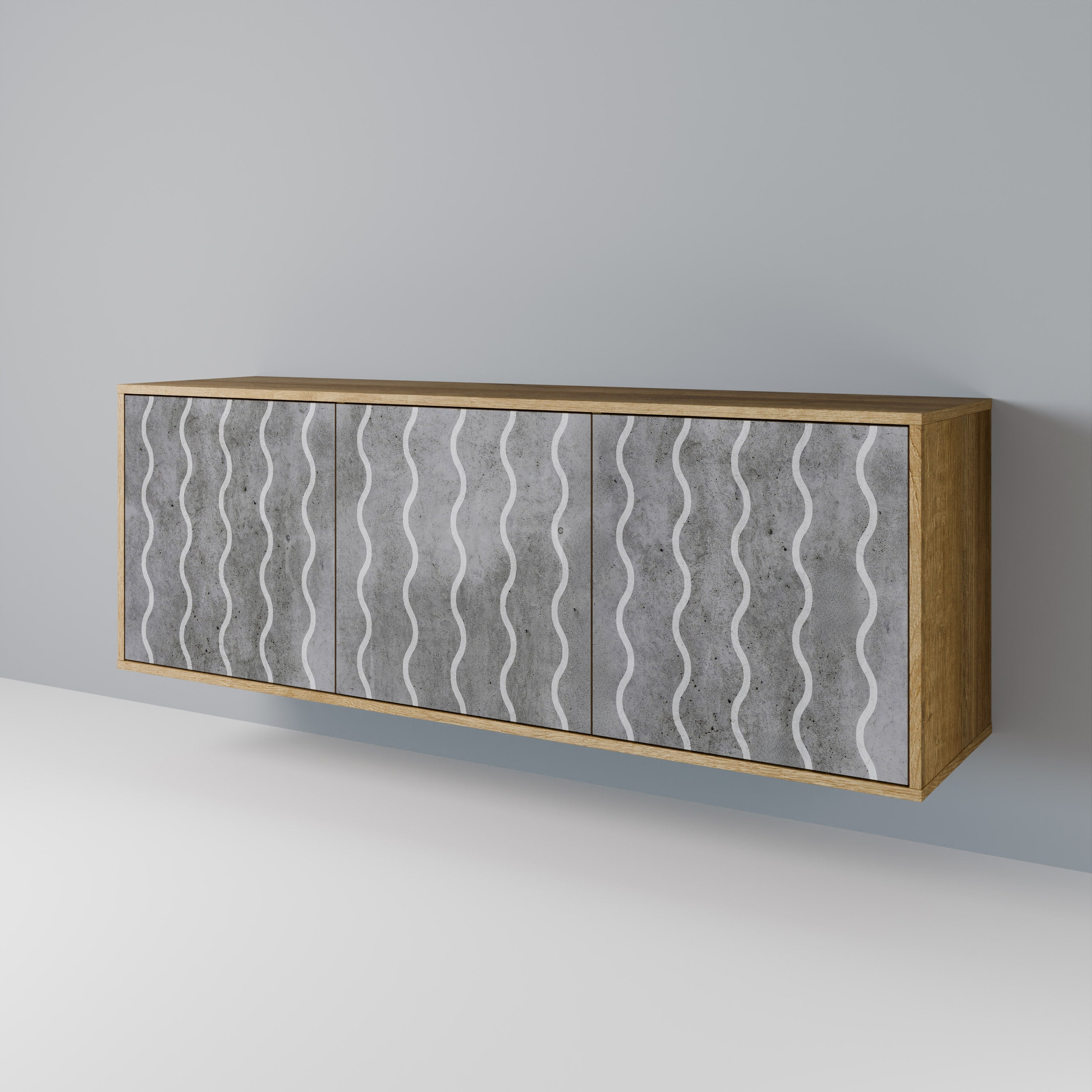 WAVES OF CONCRETE 3-Door Sideboard in Oak Effect