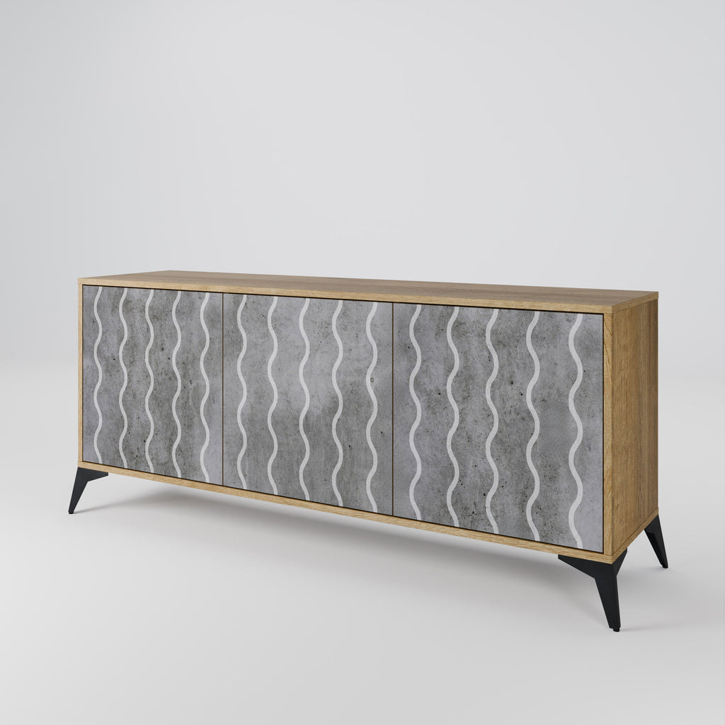 WAVES OF CONCRETE 3-Door Sideboard in Oak Effect