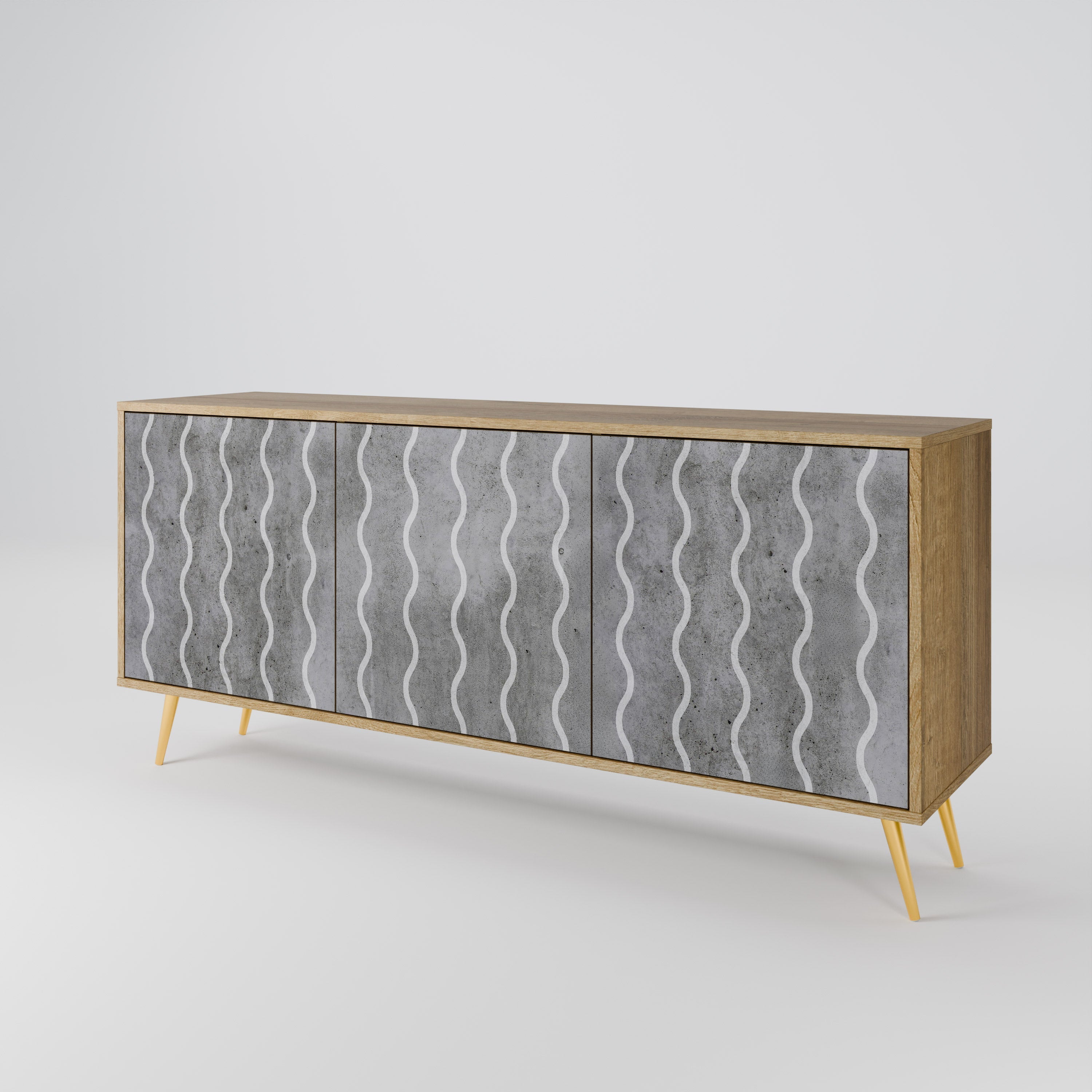 WAVES OF CONCRETE 3-Door Sideboard in Oak Effect