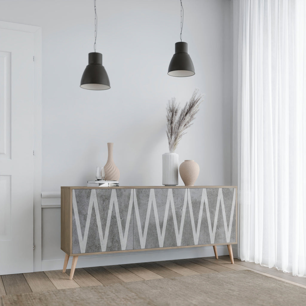 WAVES OF CONCRETE 3-Door Sideboard in Oak Effect