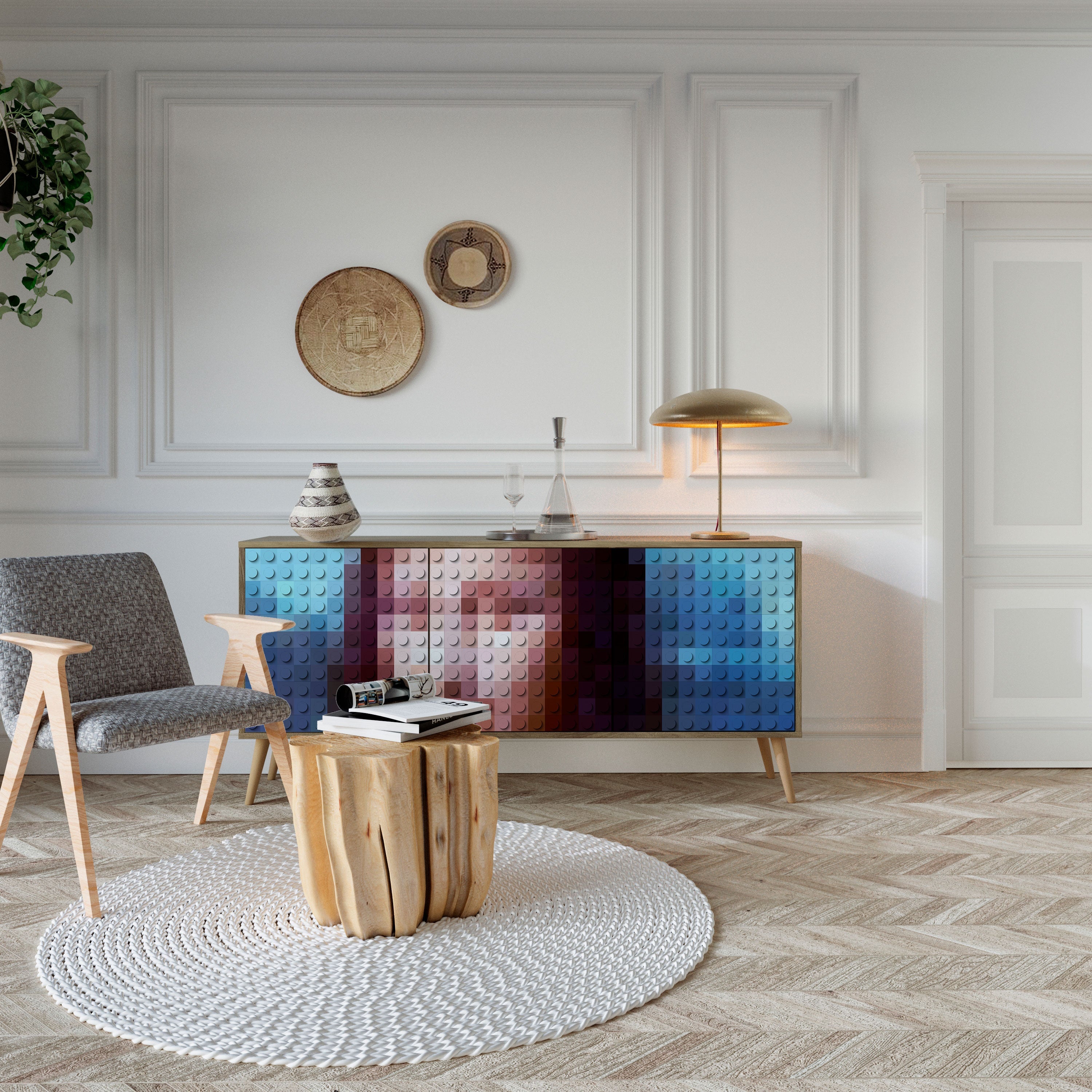 CONSTRUCTIVE ART Aparador de 3 Portas em Efeito Carvalho