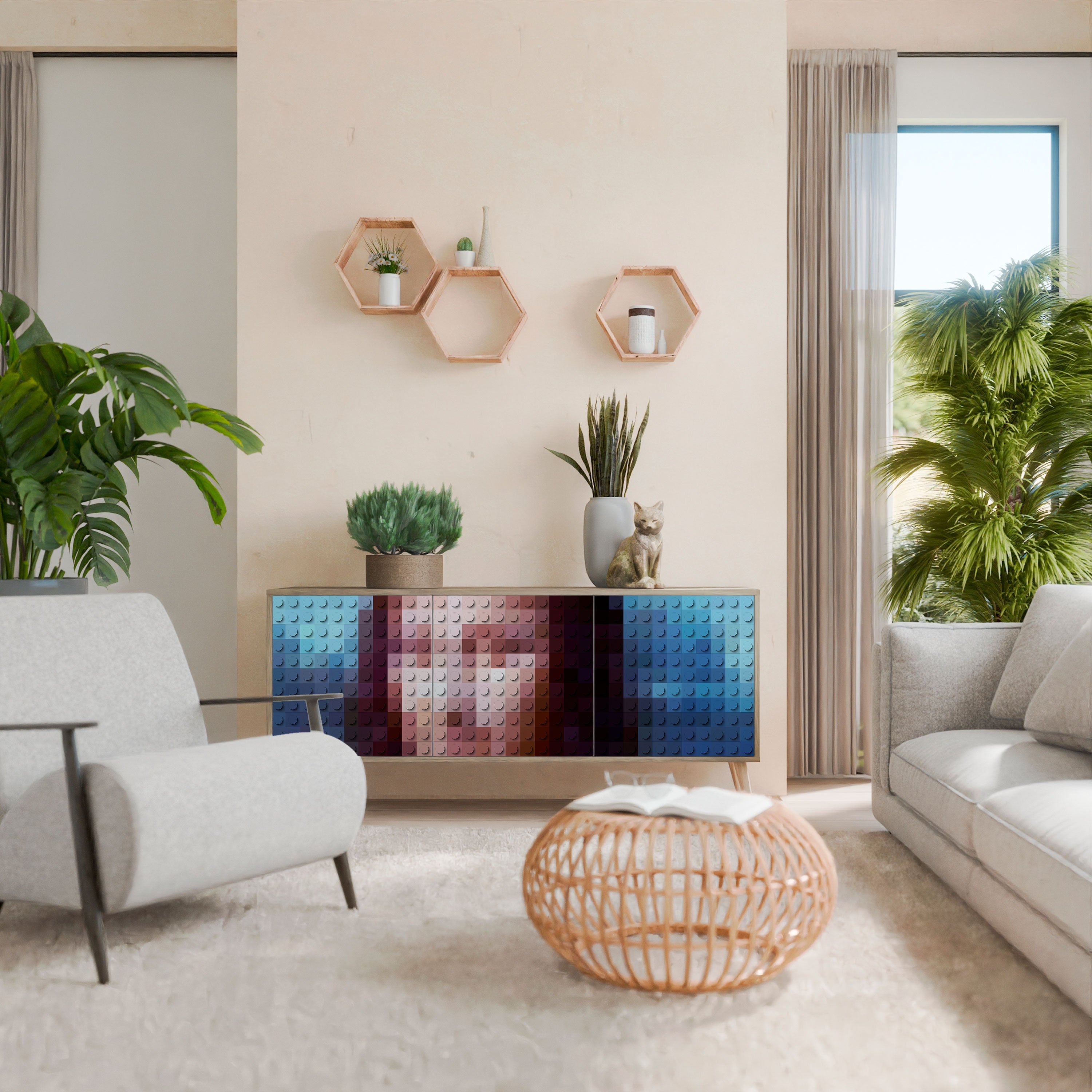 CONSTRUCTIVE ART Aparador de 3 Portas em Efeito Carvalho