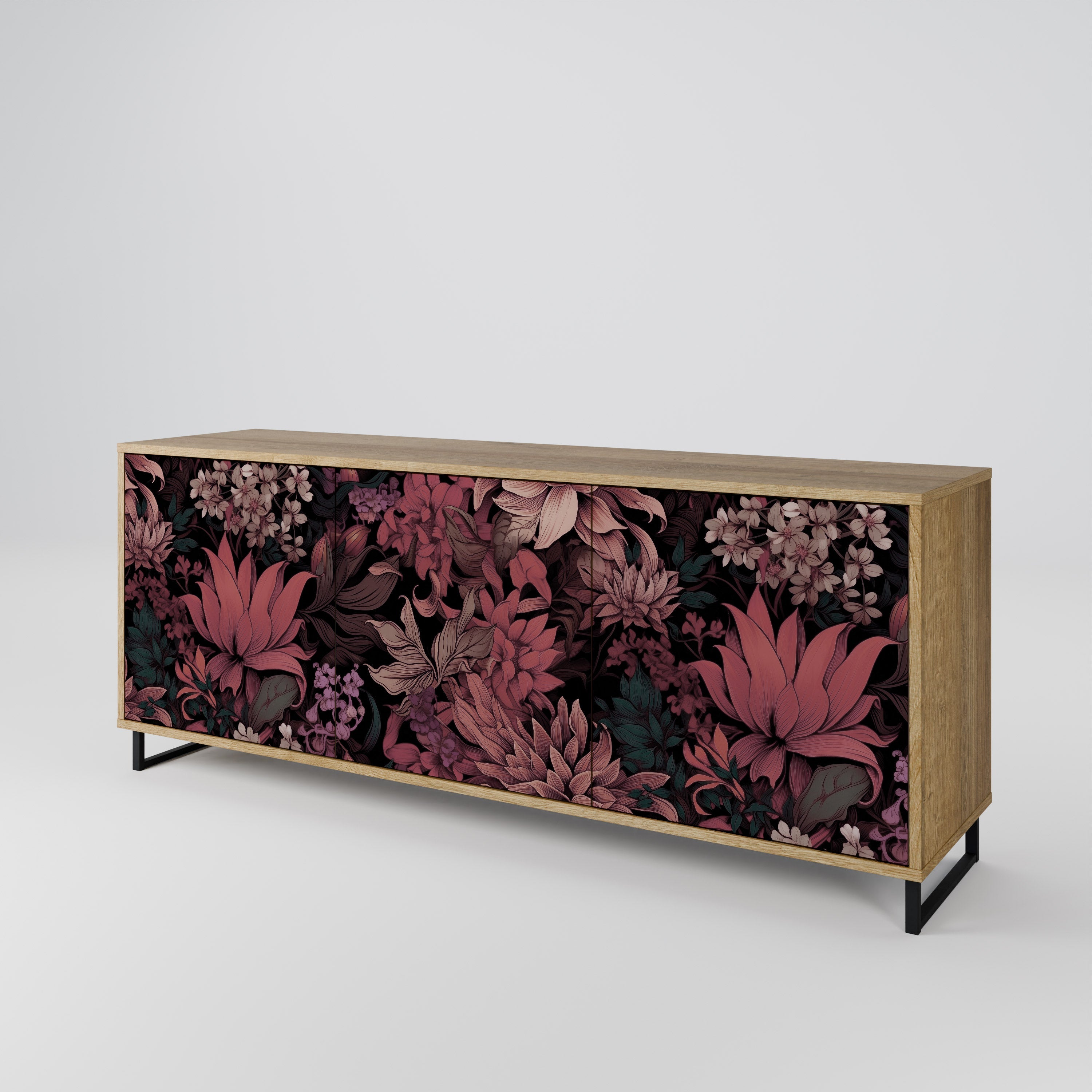 FLORAL WHISPER 3-Door Sideboard in Oak Effect