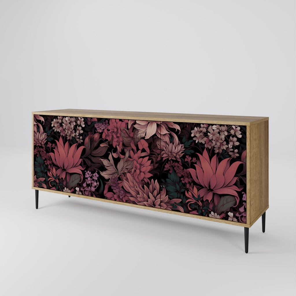 FLORAL WHISPER 3-Door Sideboard in Oak Effect