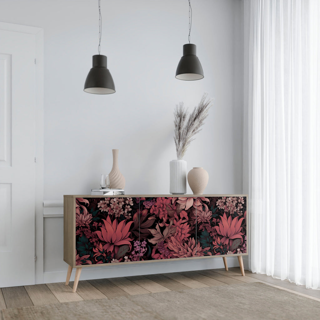 FLORAL WHISPER 3-Door Sideboard in Oak Effect
