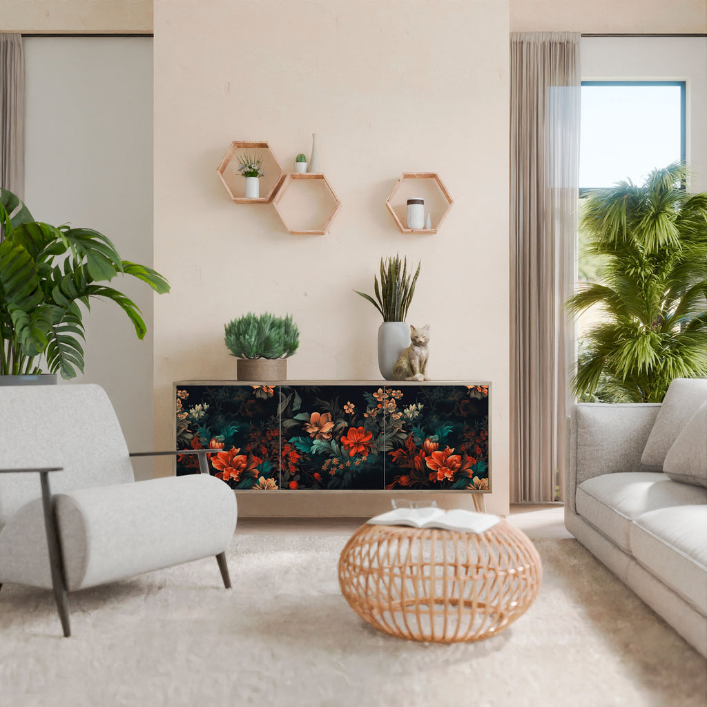 IMAGINARY BLOSSOM Aparador de 3 Portas em Efeito Carvalho