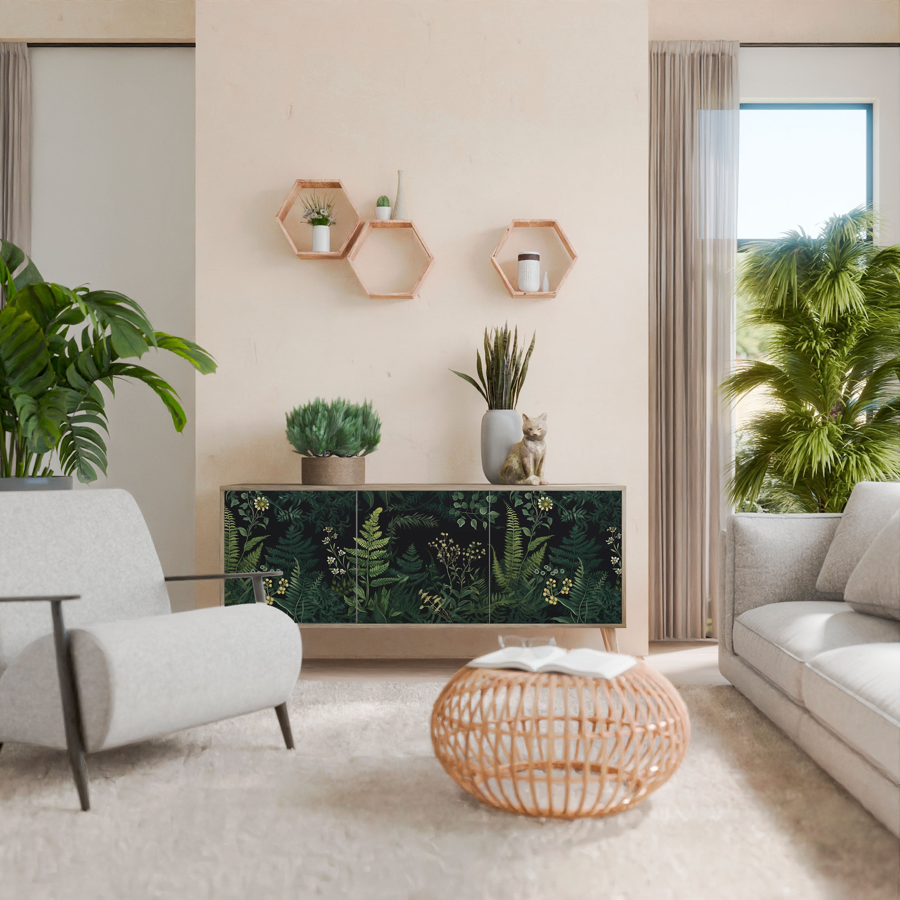 FERN FLOWERS Aparador de 3 Portas em Efeito Carvalho