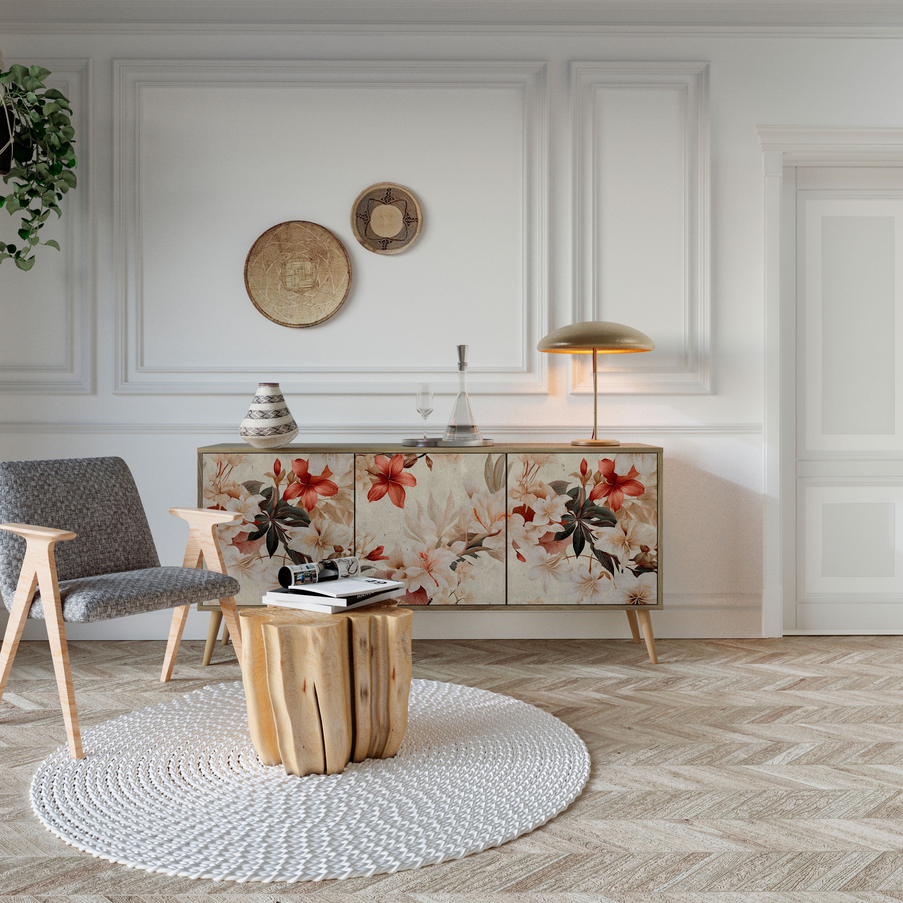 PETAL HARMONY Aparador de 3 Portas em Efeito Carvalho