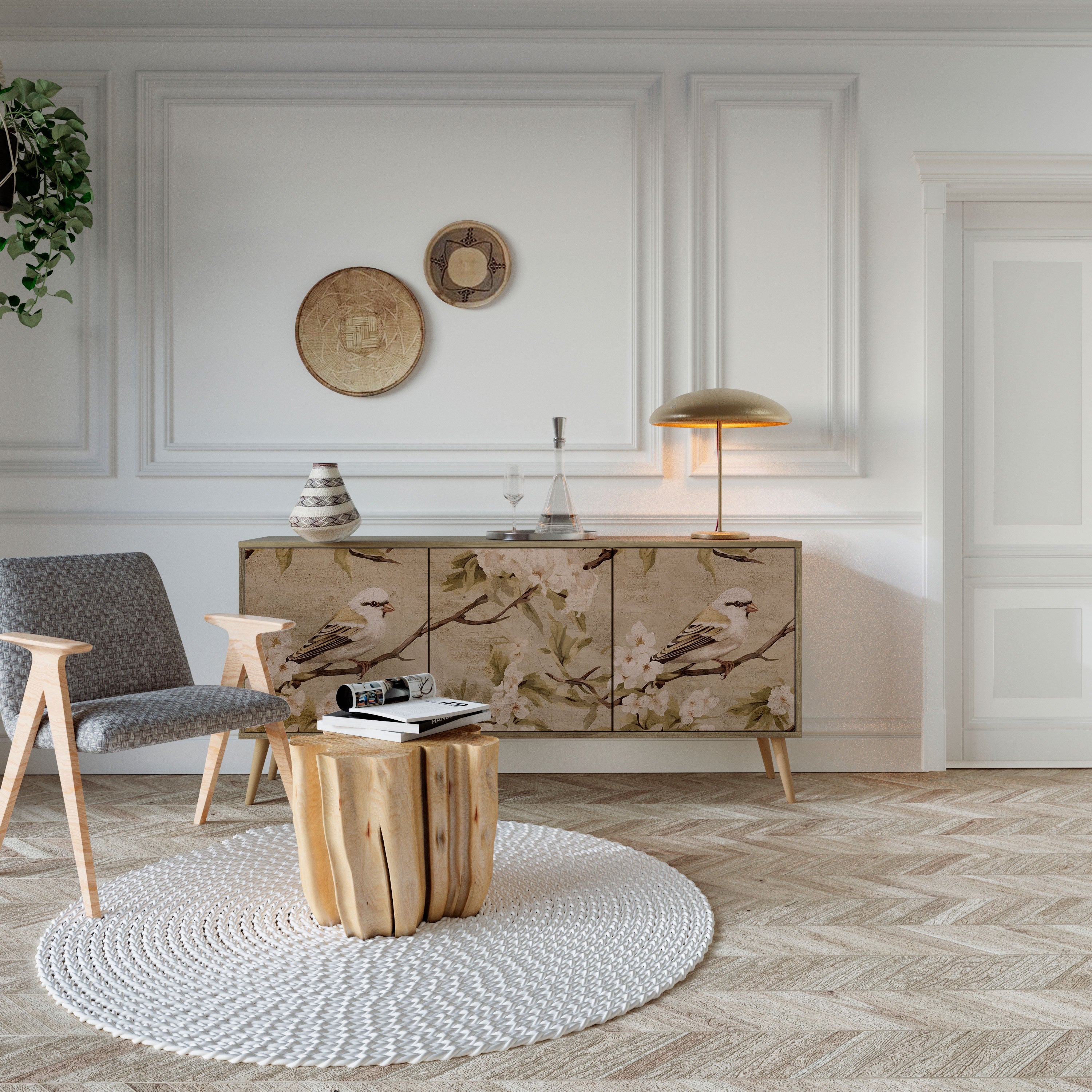 PETAL DISTINGUISH Aparador de 3 Portas em Efeito Carvalho