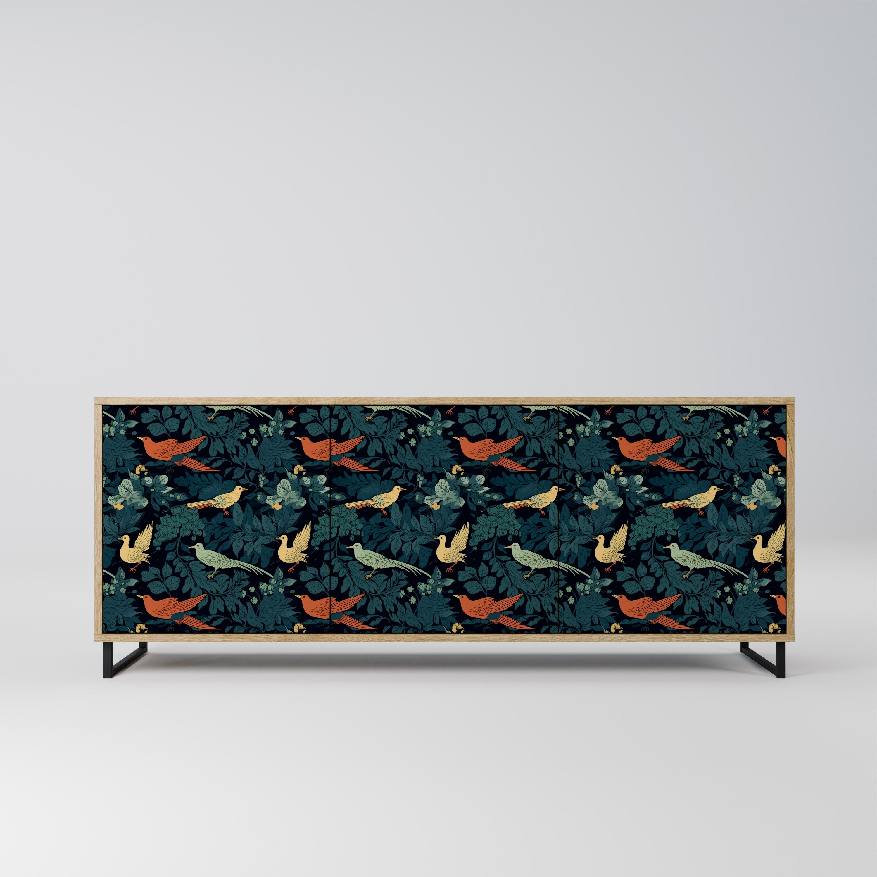 FOWL ORNAMENT Aparador de 3 Portas em Efeito Carvalho