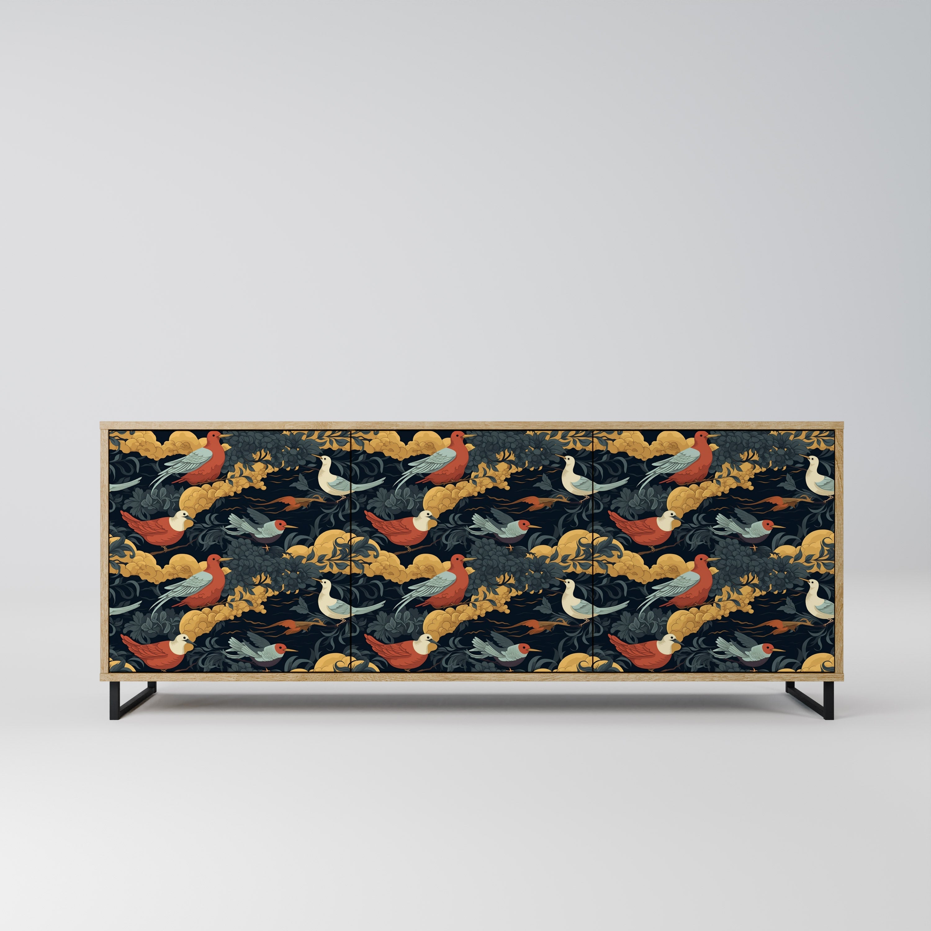 FOWLY DAZE Aparador de 3 Portas em Efeito Carvalho