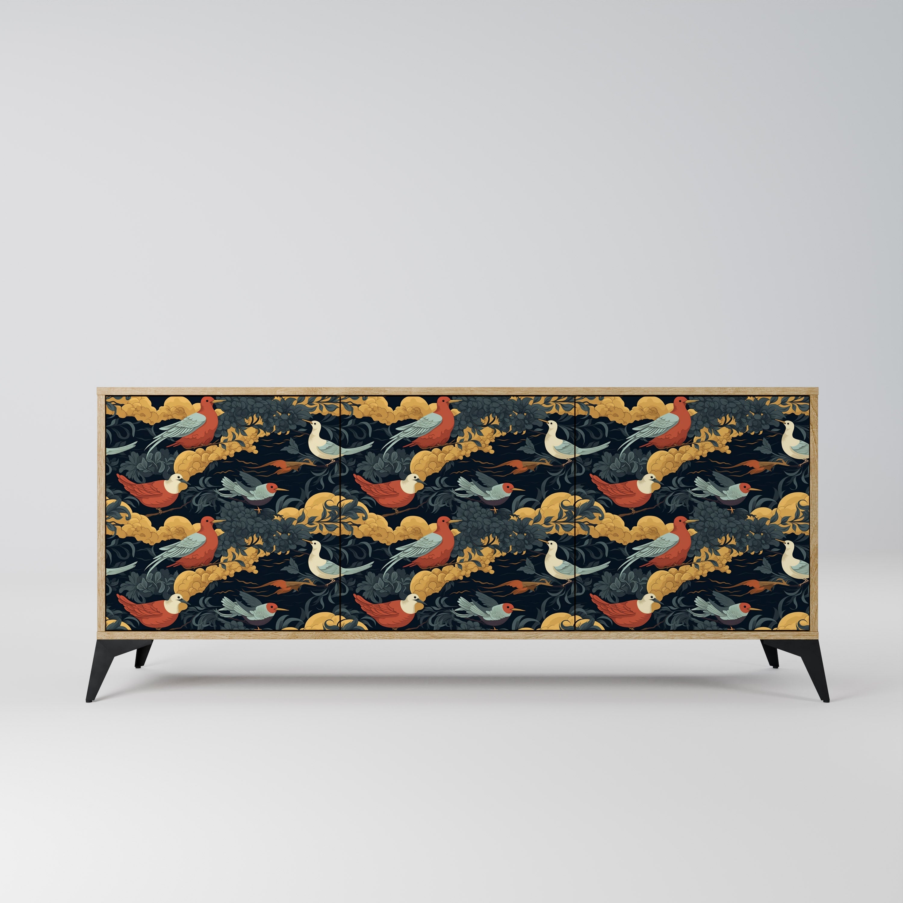 FOWLY DAZE Aparador de 3 Portas em Efeito Carvalho