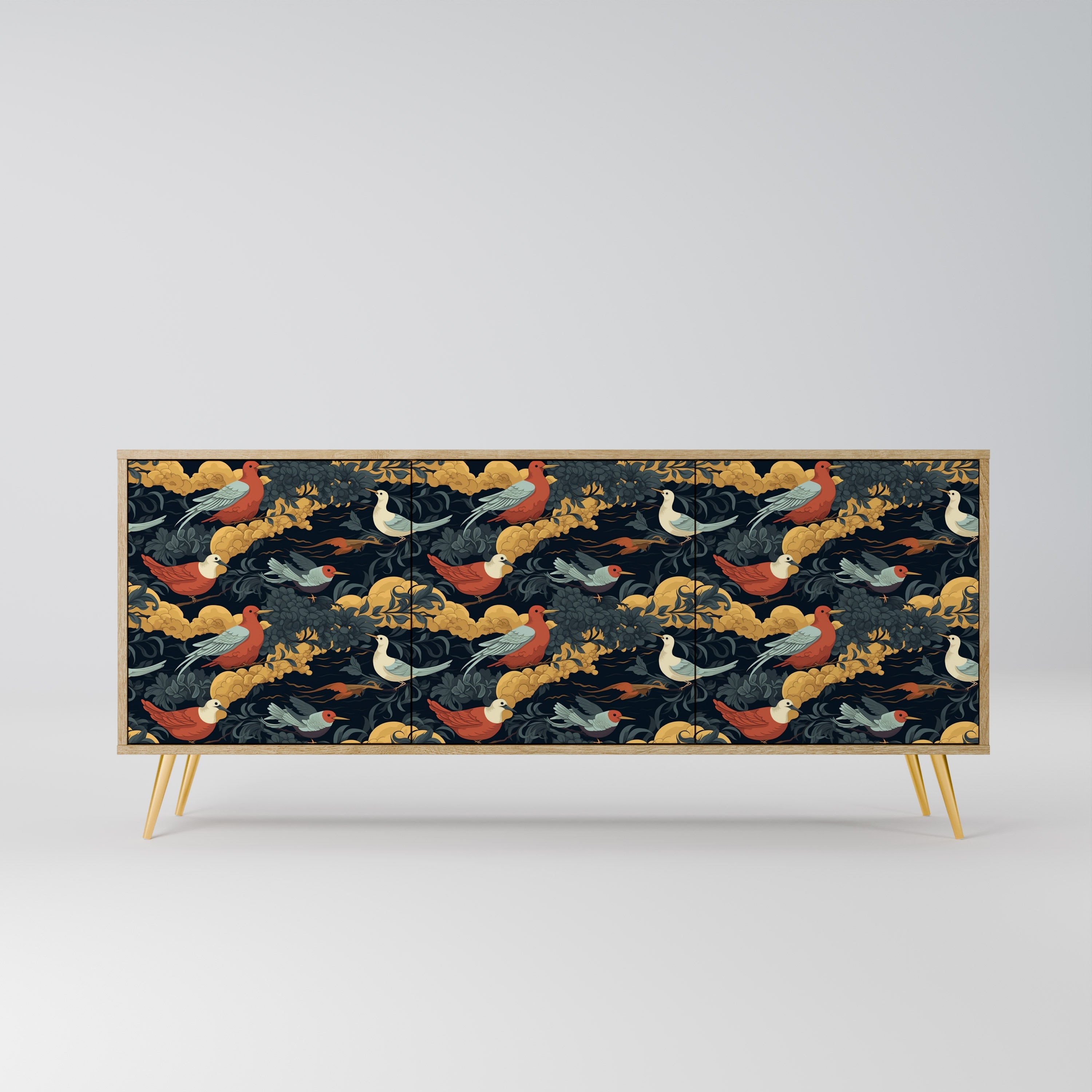 FOWLY DAZE Aparador de 3 Portas em Efeito Carvalho