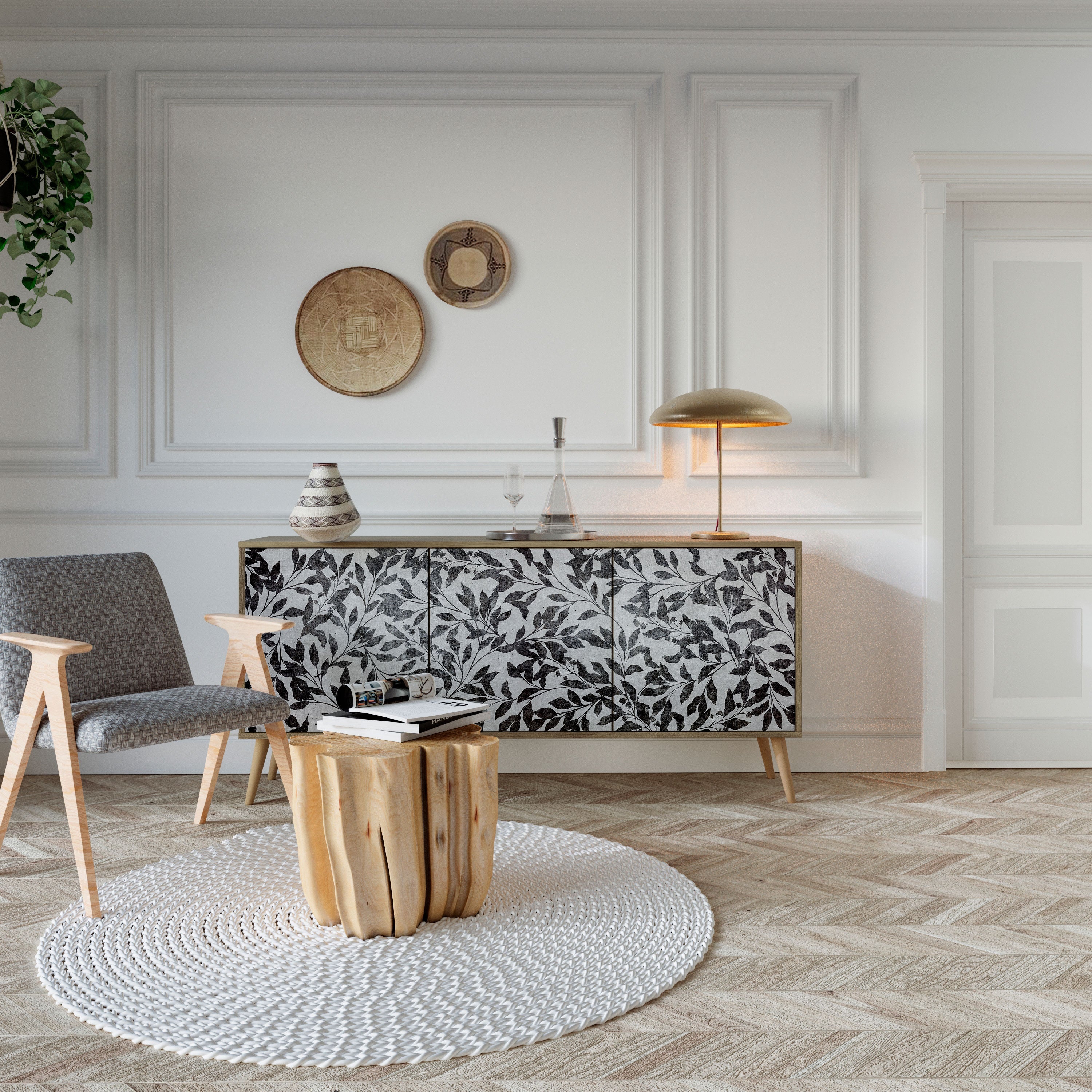 CHARCOAL SPROUT Aparador de 3 Portas em Efeito Carvalho