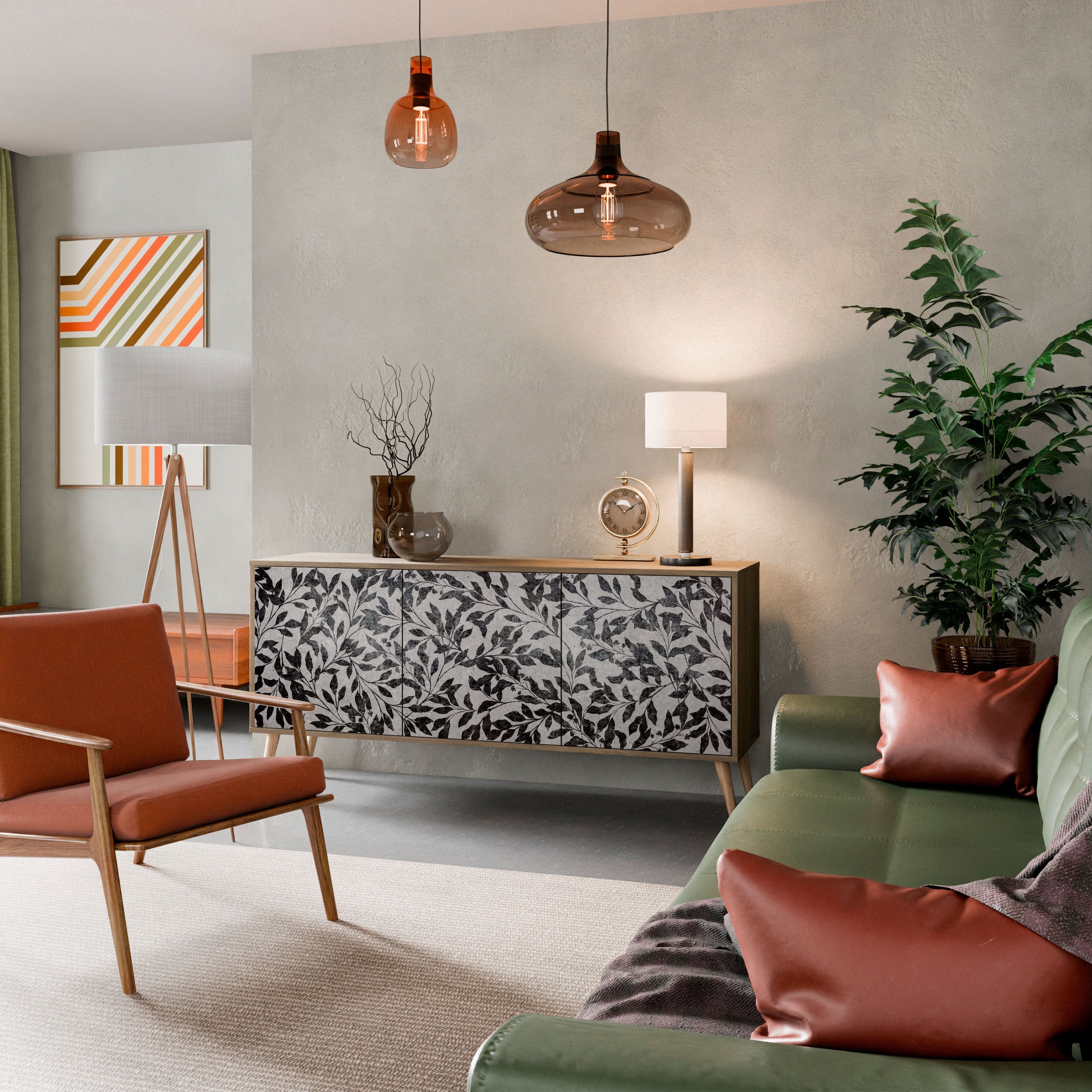 CHARCOAL SPROUT Aparador de 3 Portas em Efeito Carvalho