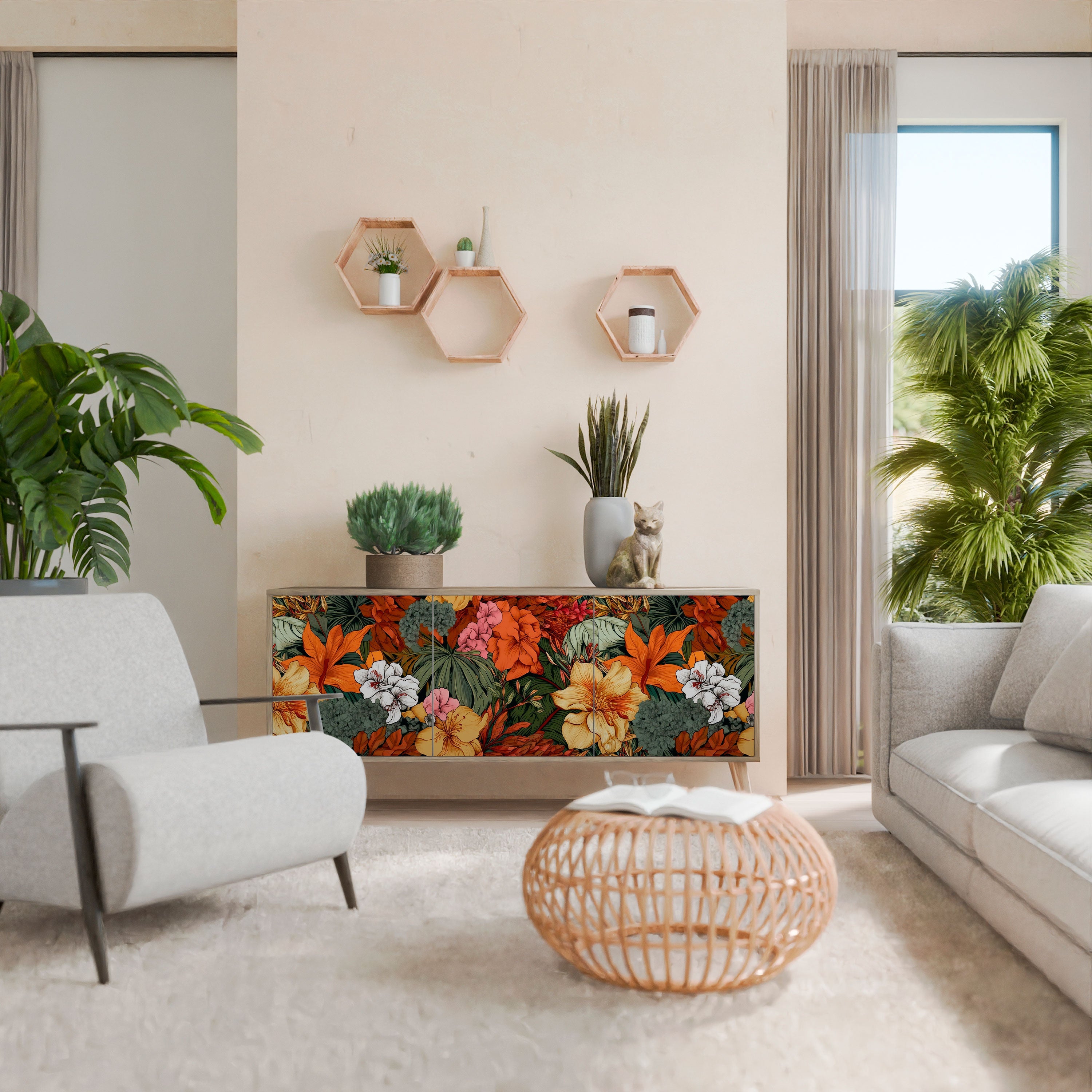 RADIANT FLORA Aparador de 3 Portas em Efeito Carvalho