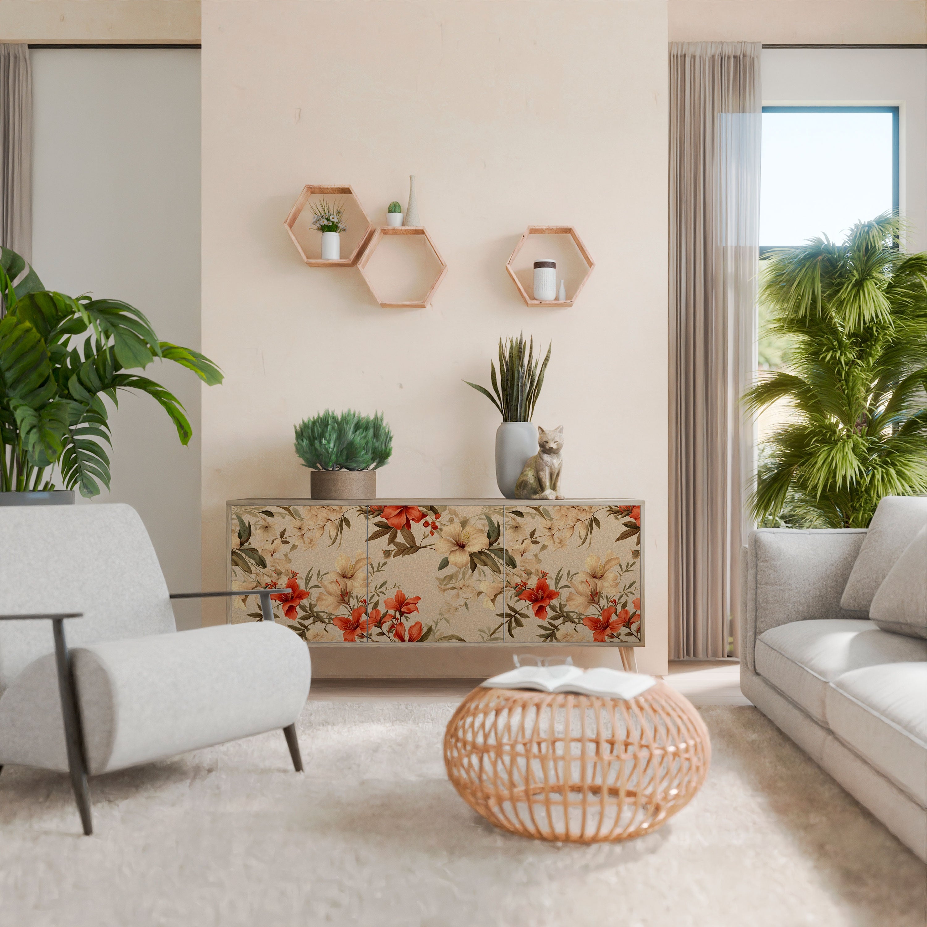 BLOOMING HARMONY Aparador de 3 Portas em Efeito Carvalho