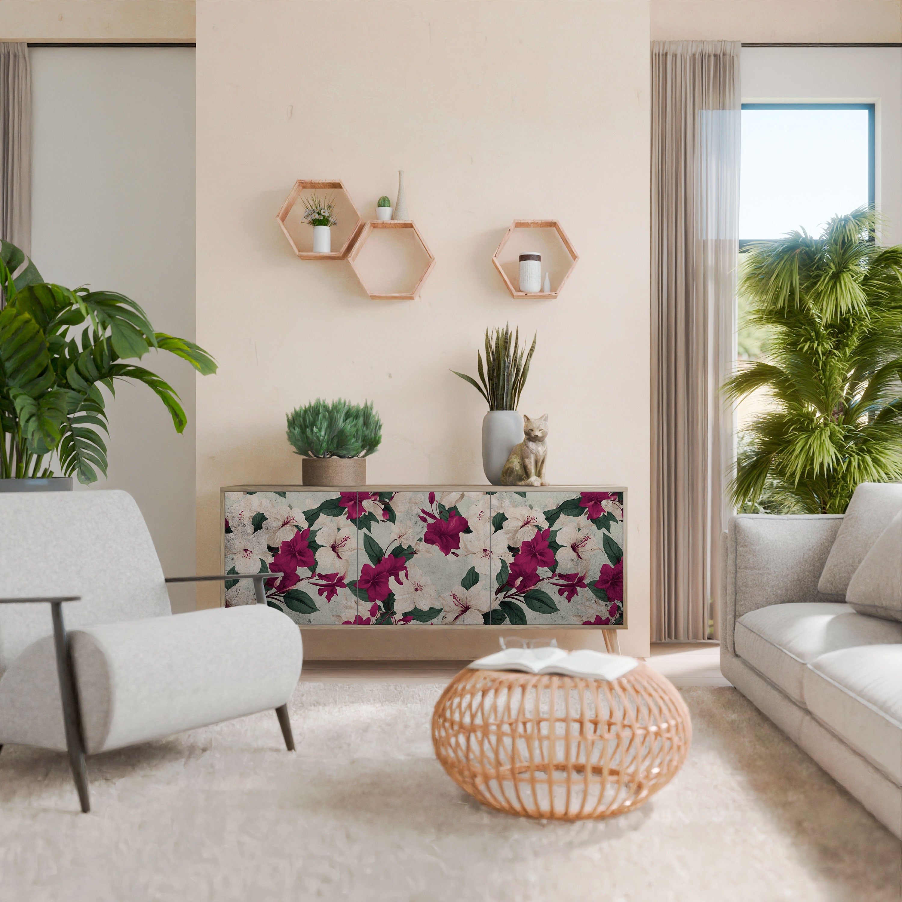 FLOWERET DREAM Aparador de 3 Portas em Efeito Carvalho