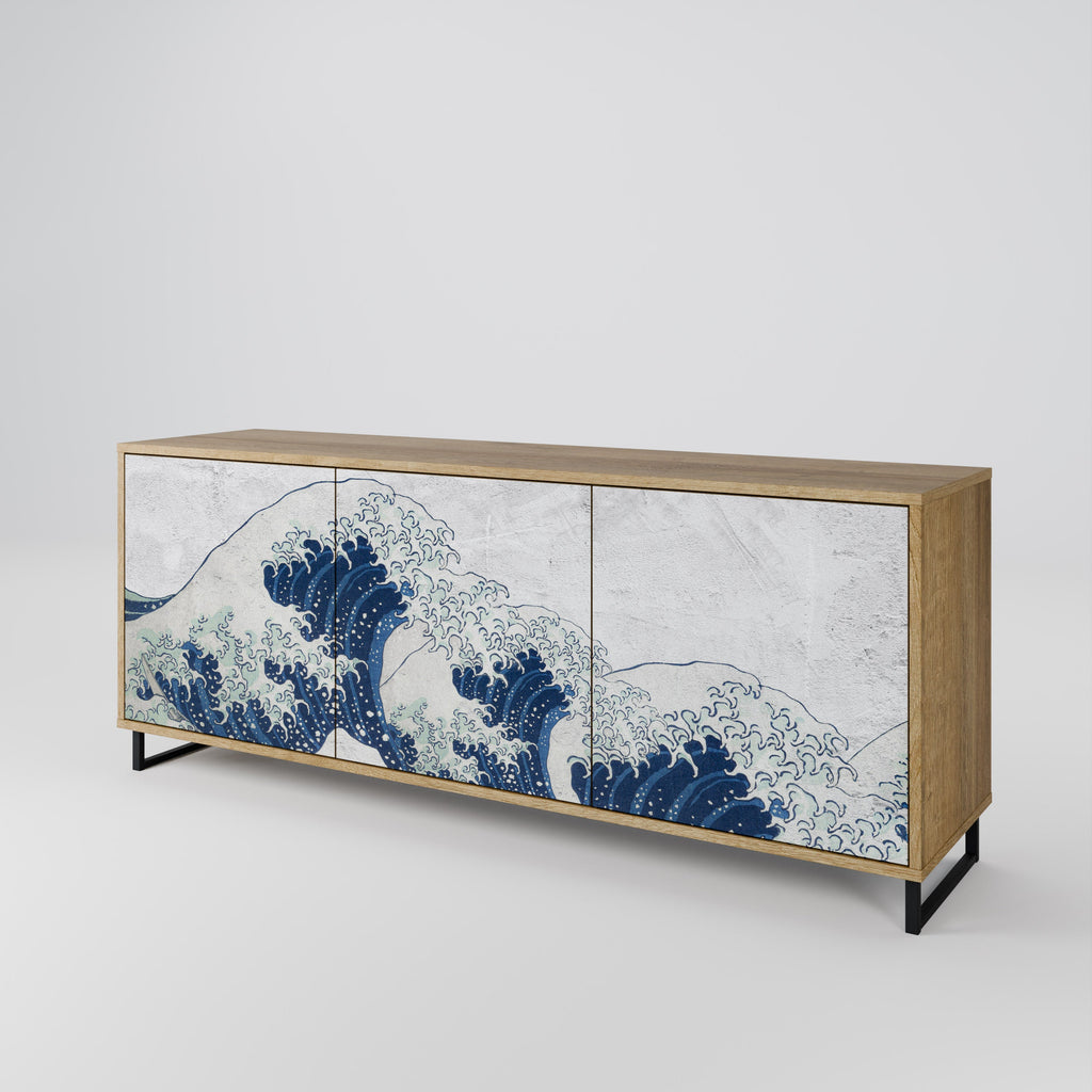 THE GREAT WAVE AT KANAGAWA Aparador de 3 Portas em Efeito Carvalho