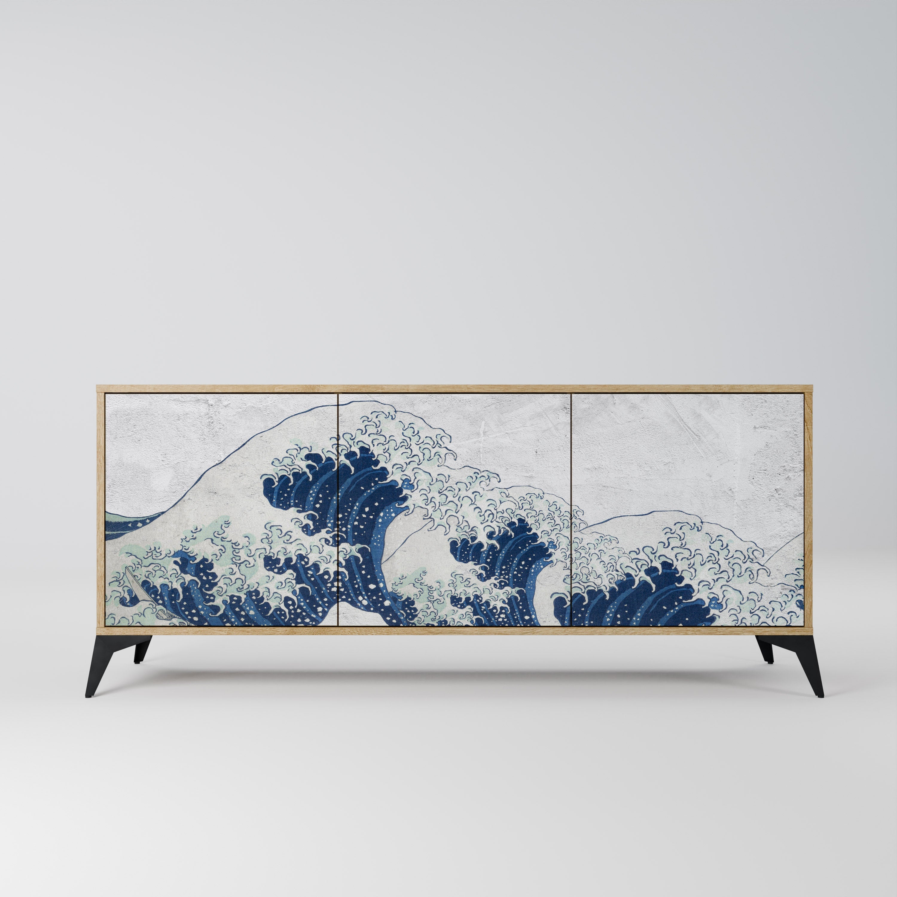 THE GREAT WAVE AT KANAGAWA Aparador de 3 Portas em Efeito Carvalho
