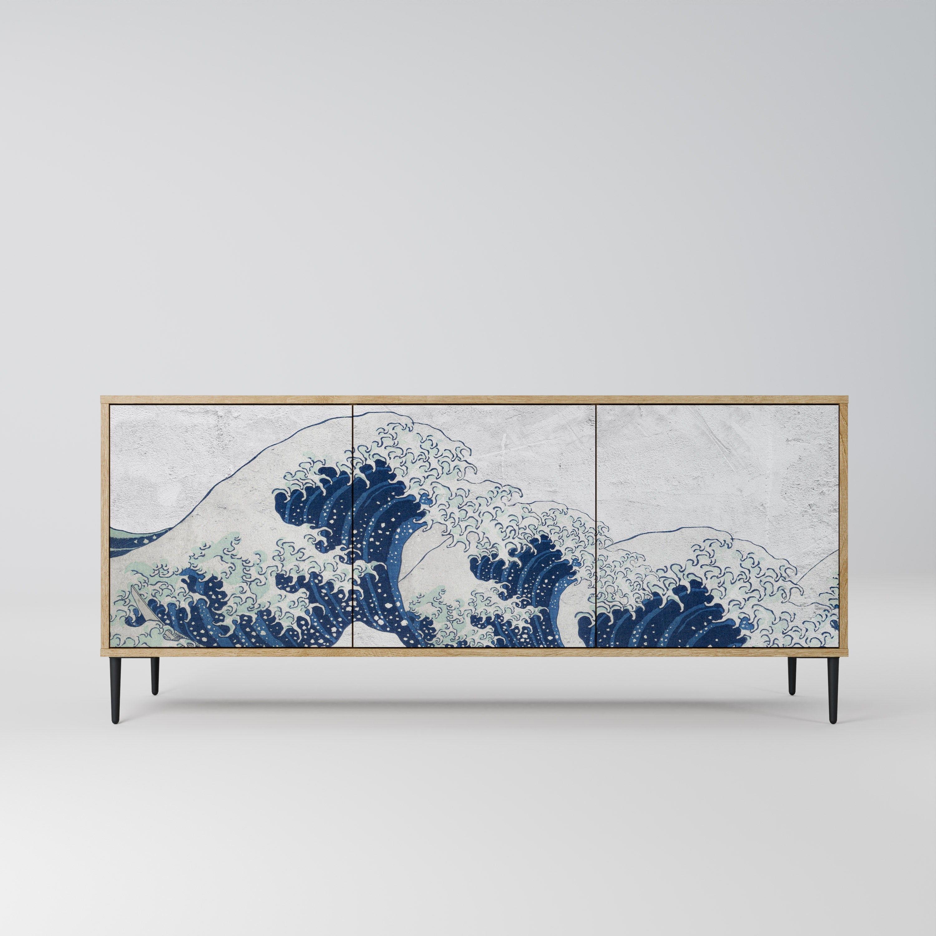 THE GREAT WAVE AT KANAGAWA Aparador de 3 Portas em Efeito Carvalho