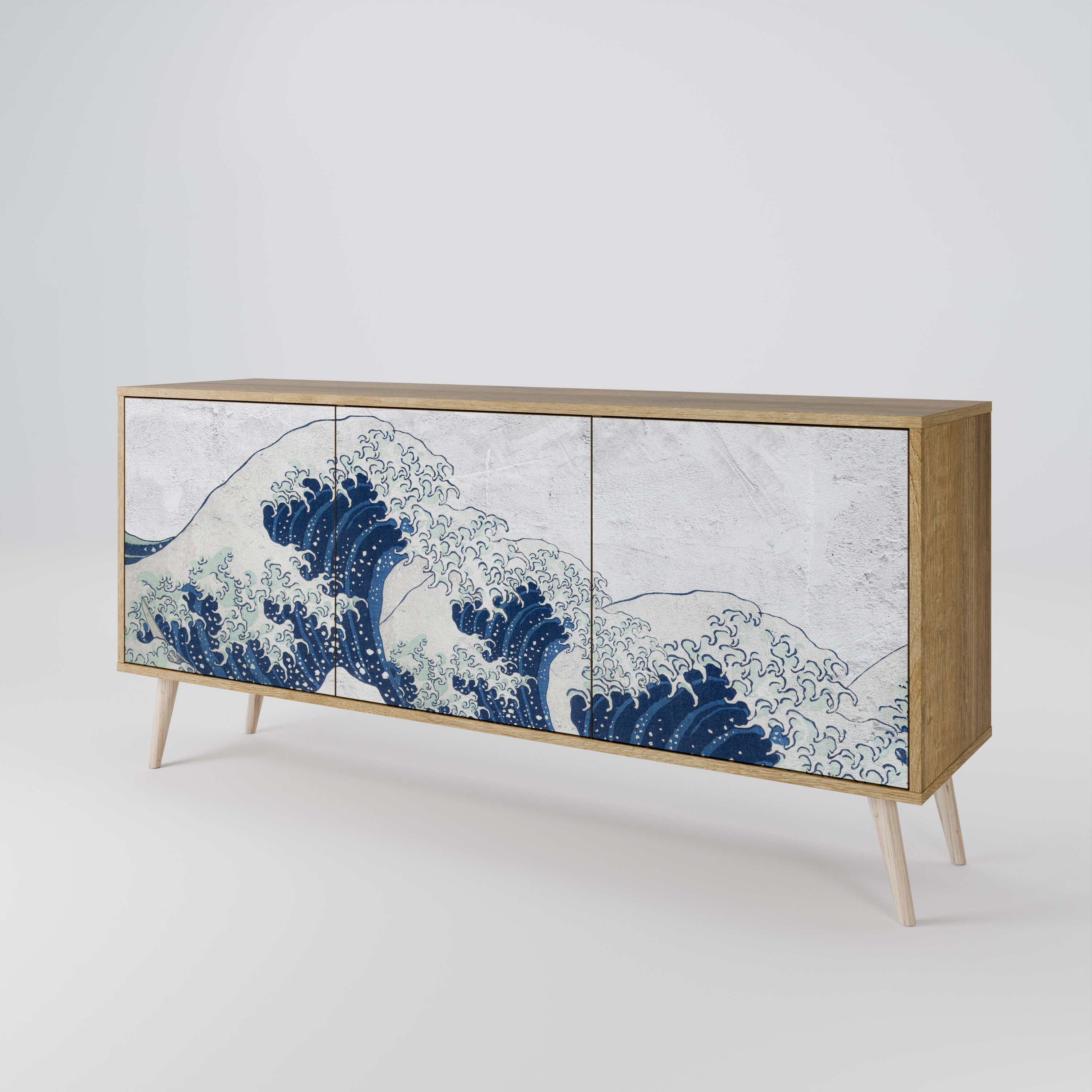 THE GREAT WAVE AT KANAGAWA Aparador de 3 Portas em Efeito Carvalho