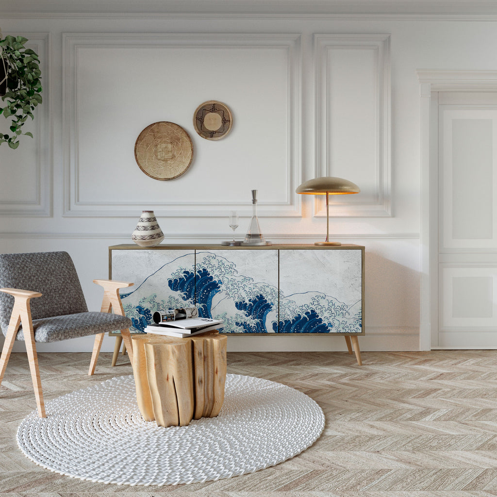 THE GREAT WAVE AT KANAGAWA Aparador de 3 Portas em Efeito Carvalho