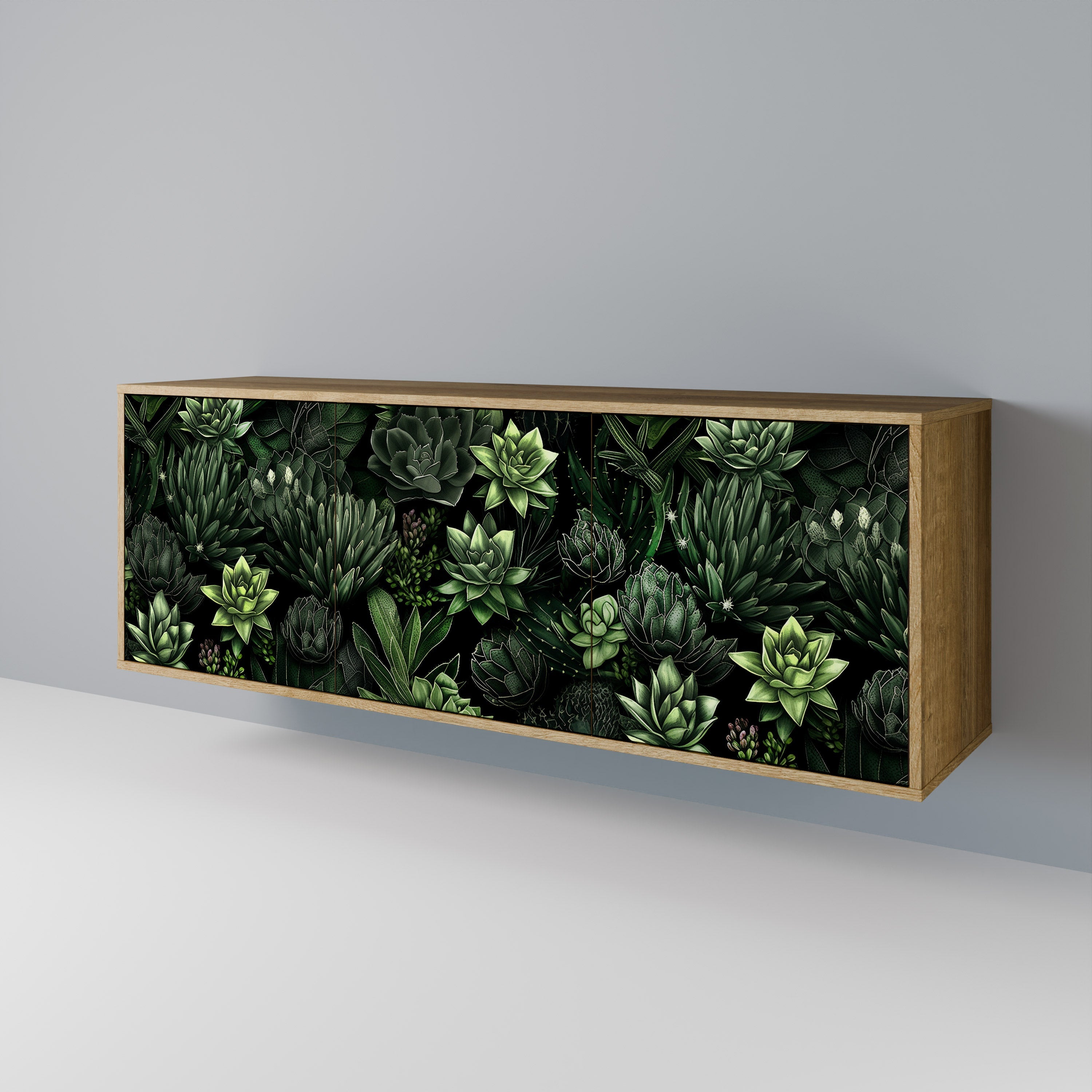 SUCCULENT JUNGLE Aparador de 3 Portas em Efeito Carvalho