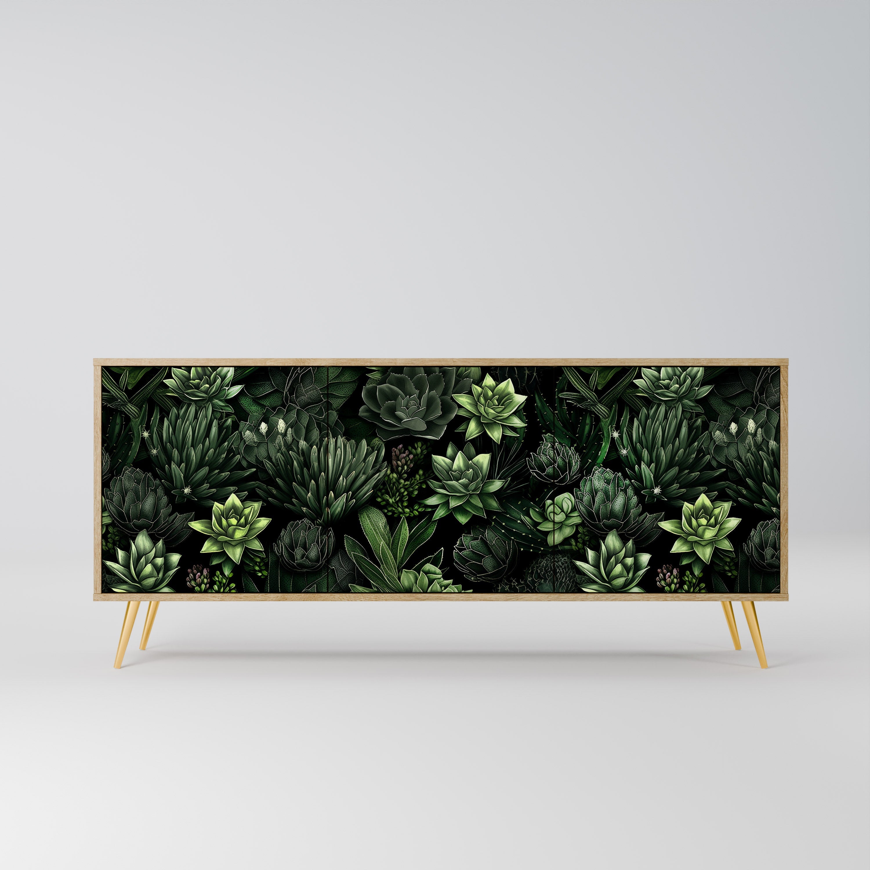 SUCCULENT JUNGLE Aparador de 3 Portas em Efeito Carvalho