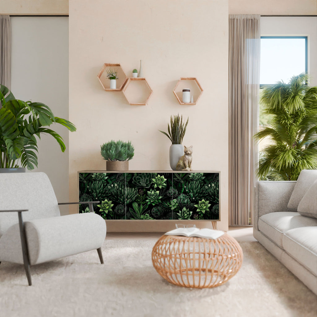 SUCCULENT JUNGLE Aparador de 3 Portas em Efeito Carvalho